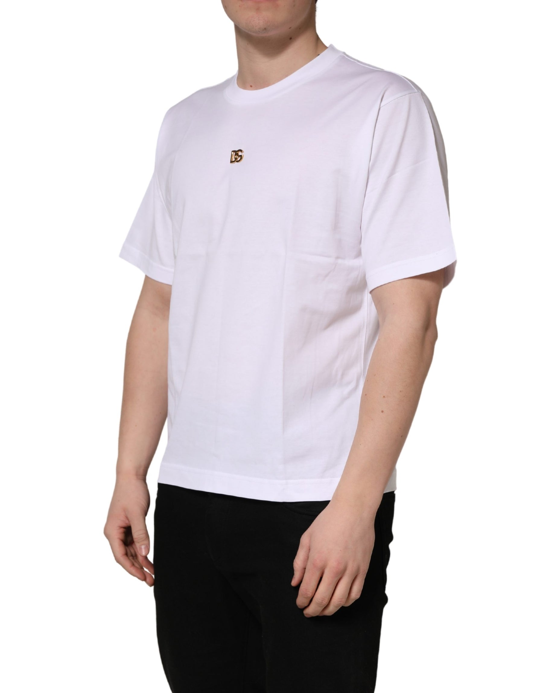 Dolce & Gabbana White Metal DG Logo Cotton Short Sleeves T-shirt | Regal Royce