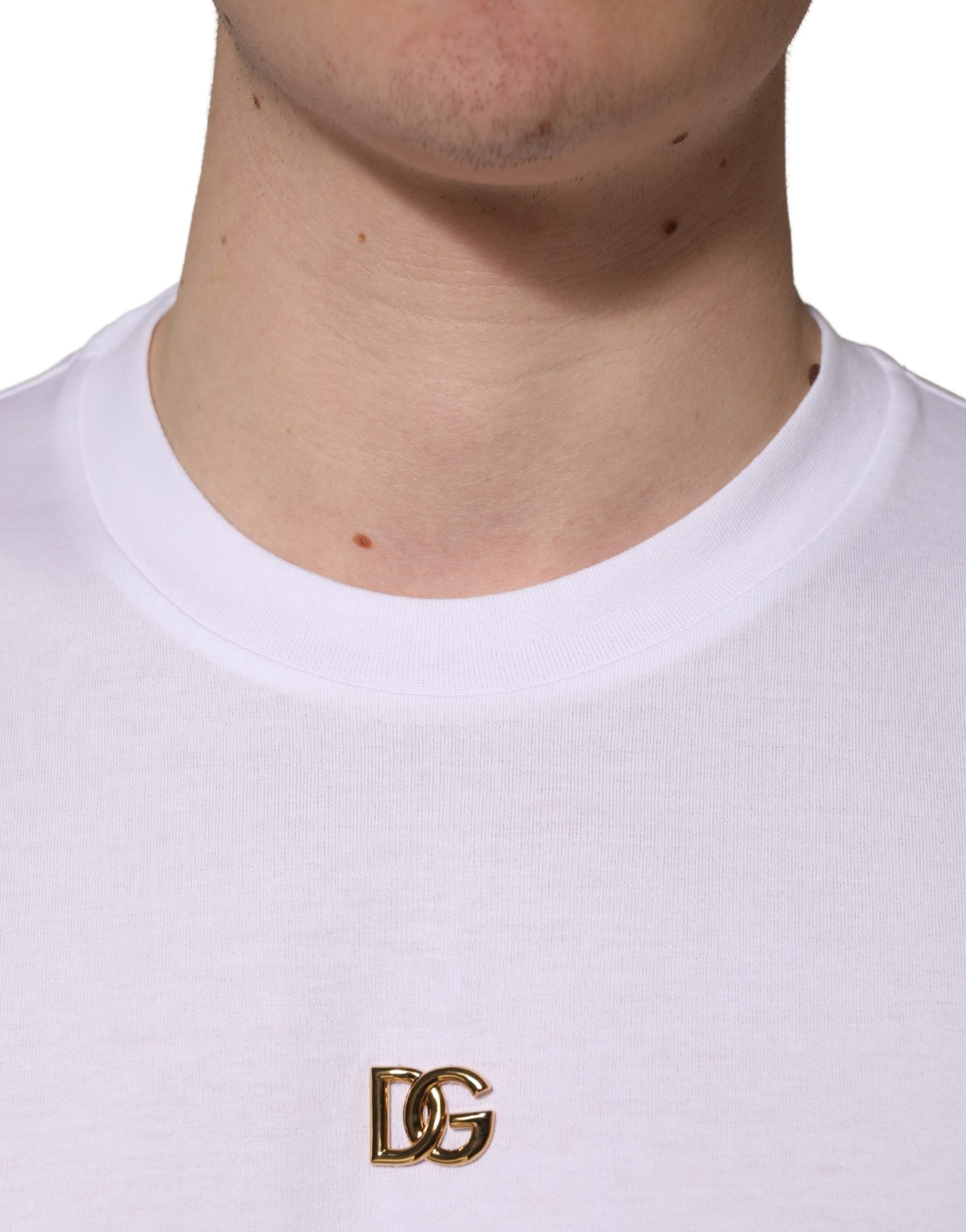 Dolce & Gabbana White Metal DG Logo Cotton Short Sleeves T-shirt | Regal Royce