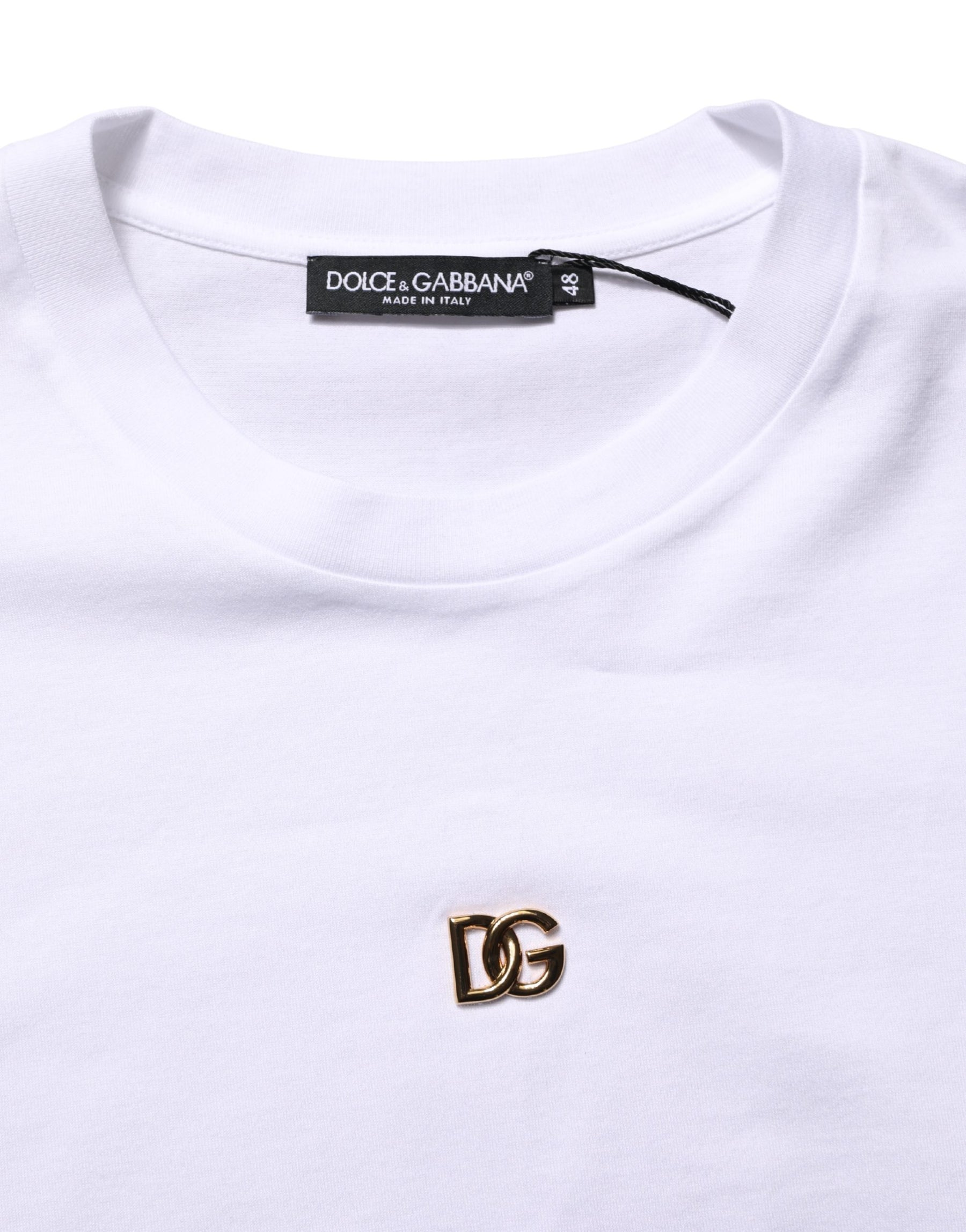 Dolce & Gabbana White Metal DG Logo Cotton Short Sleeves T-shirt | Regal Royce