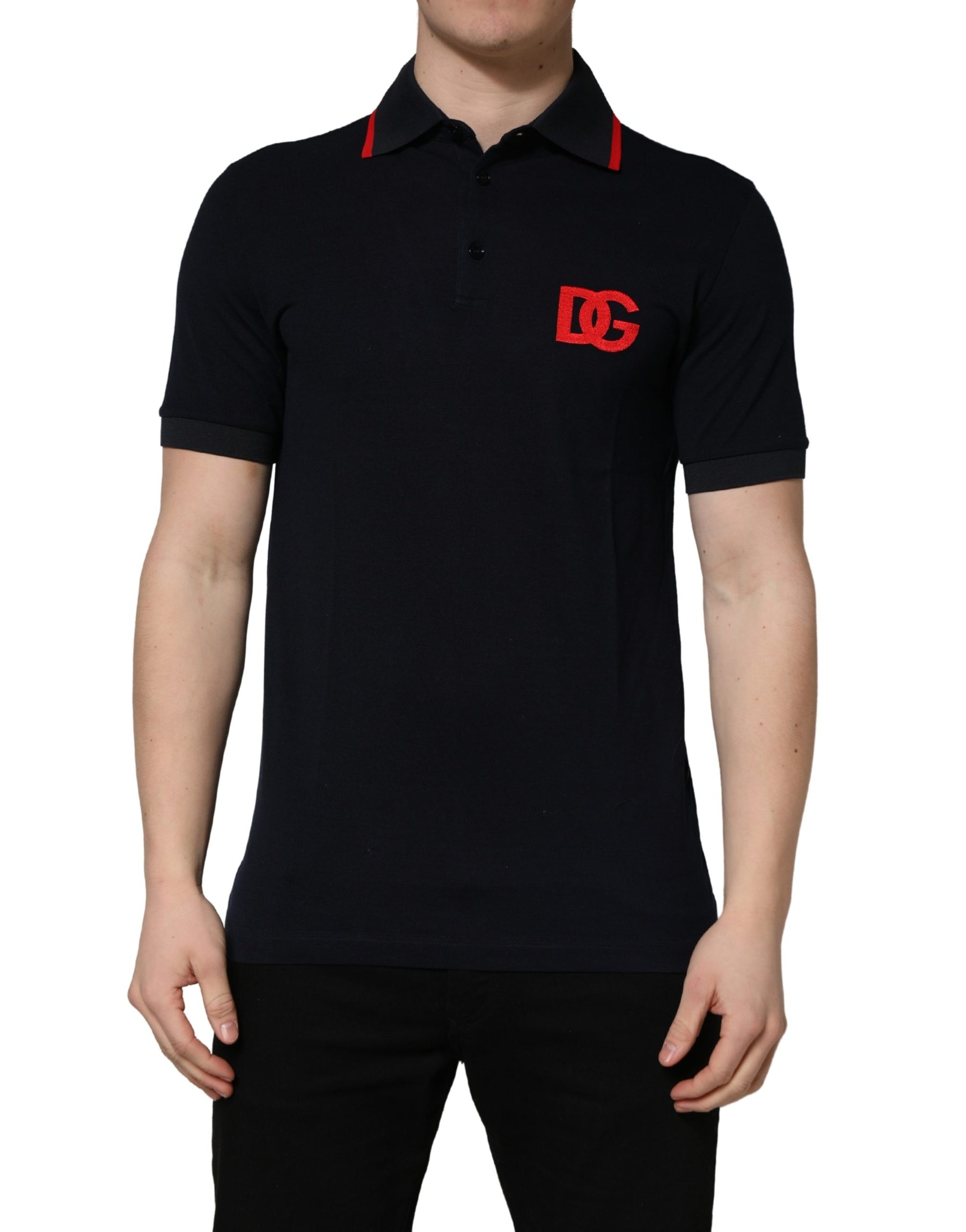 Dolce & Gabbana Black DG Logo Print Short Sleeve Polo T-shirt | Regal Royce