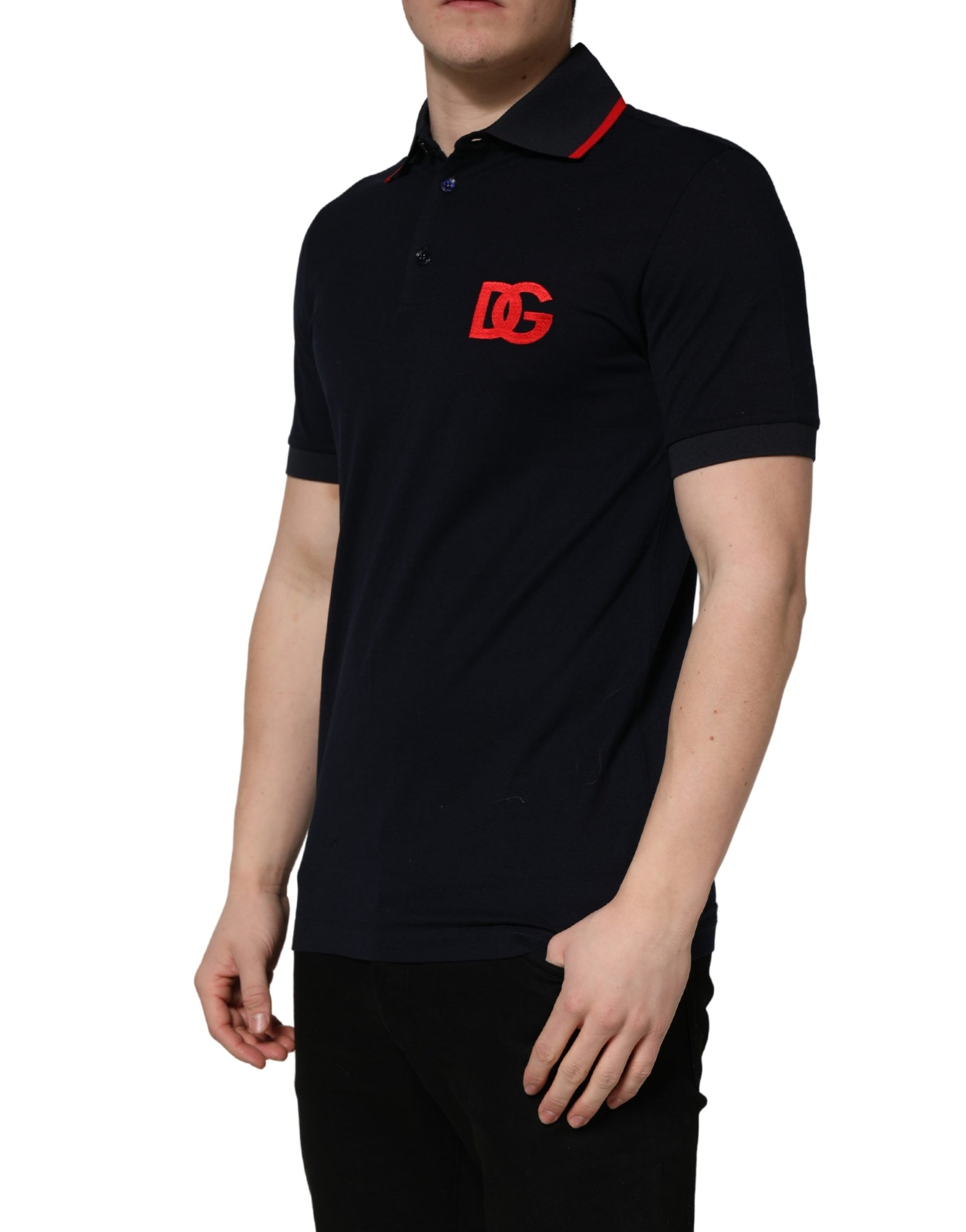 Dolce & Gabbana Black DG Logo Print Short Sleeve Polo T-shirt | Regal Royce