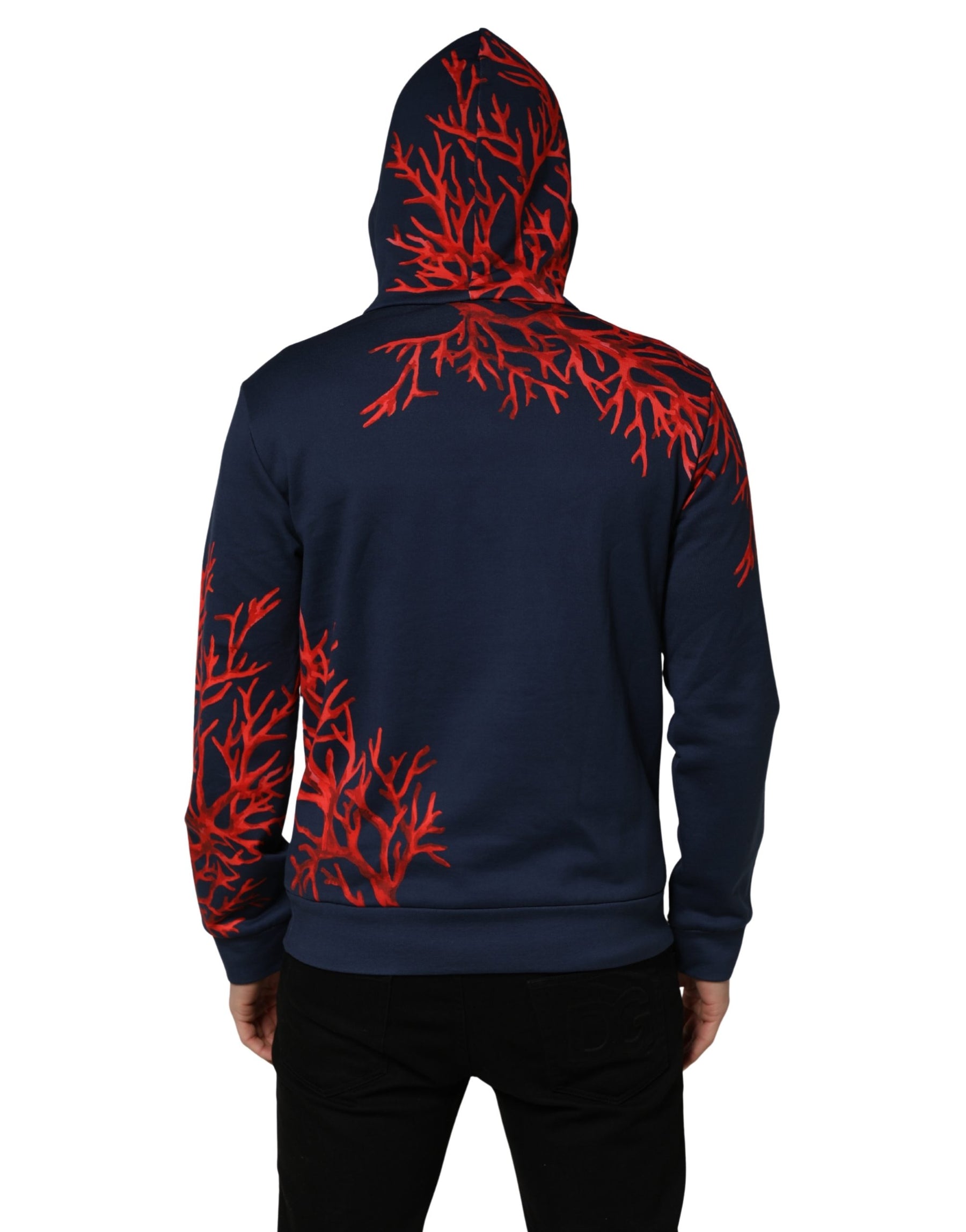 Dolce & Gabbana Blue Cotton Coral Logo Hooded Sweatshirt Sweater | Regal Royce