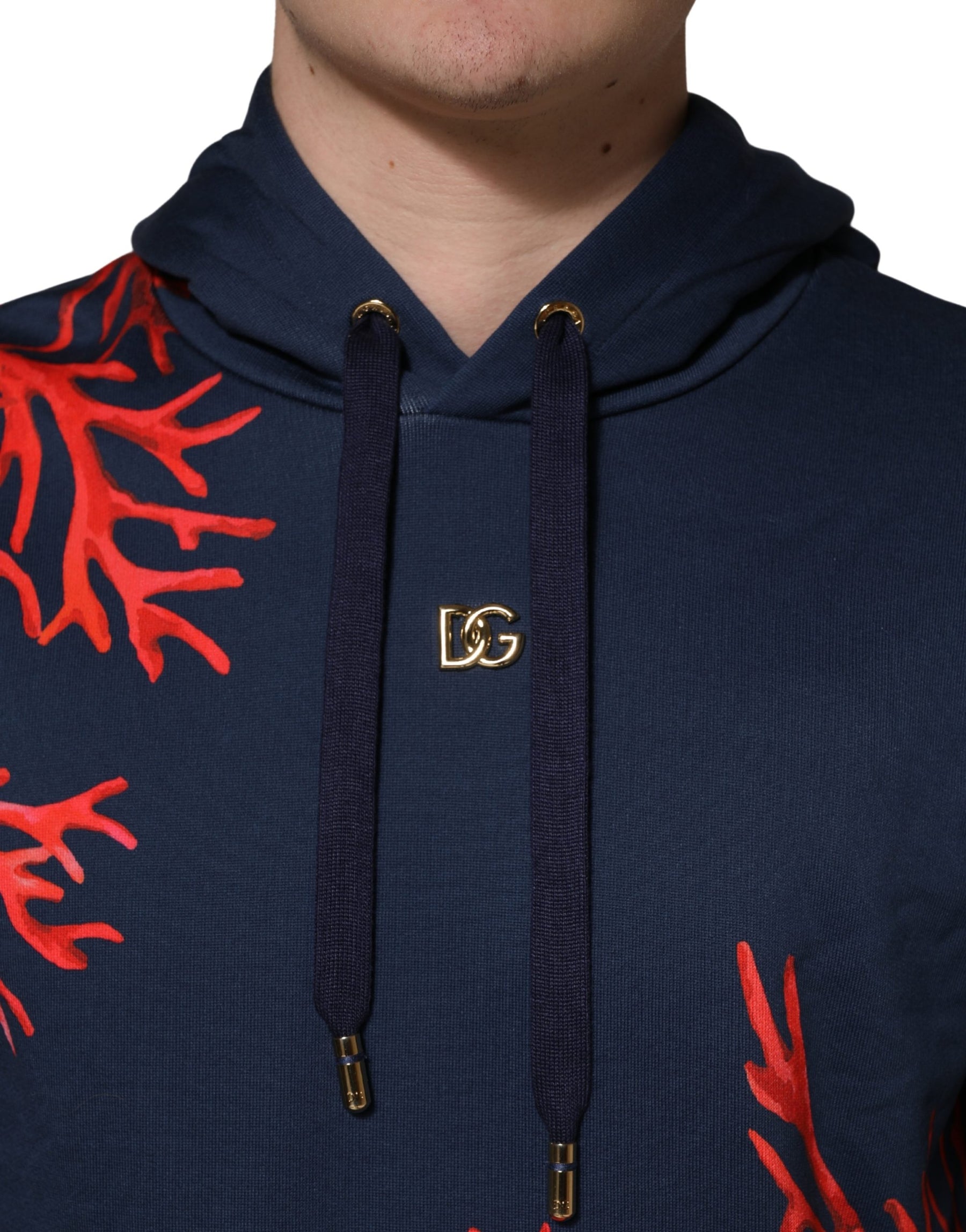 Dolce & Gabbana Blue Cotton Coral Logo Hooded Sweatshirt Sweater | Regal Royce