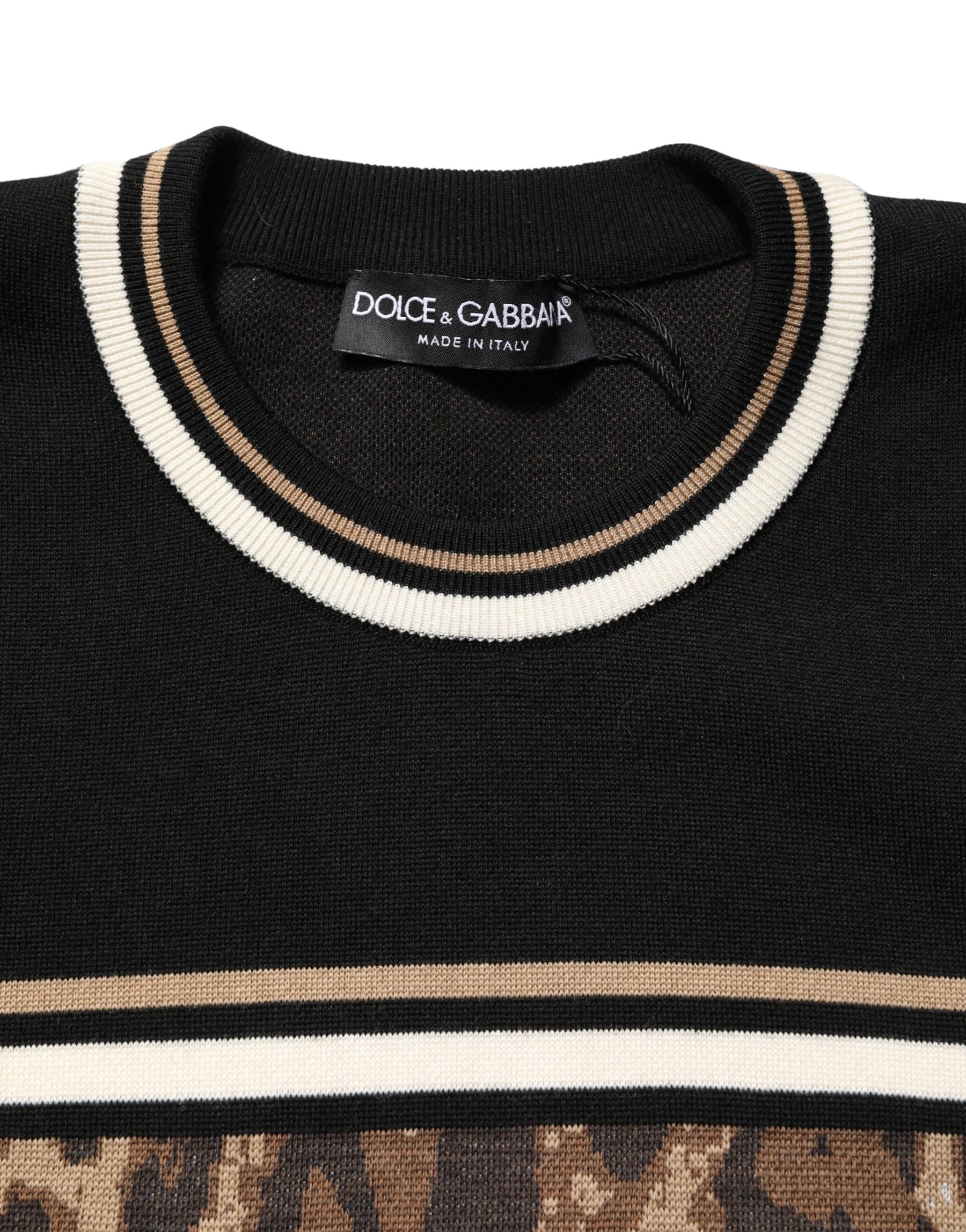 Dolce & Gabbana Black Leopard Wool Crew Neck Men Pullover Sweater | Regal Royce