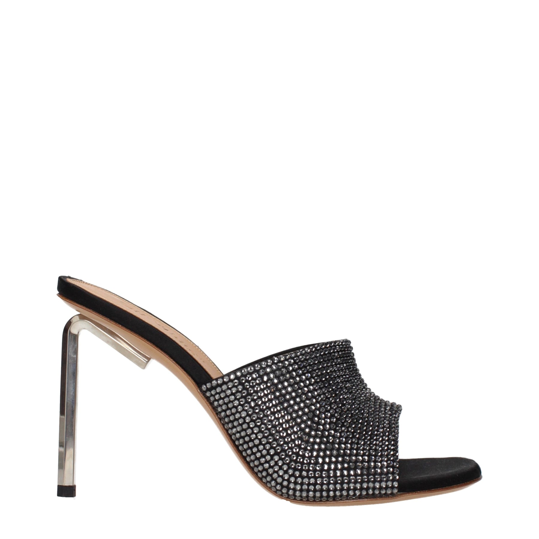 Off-White Black Satin Stiletto Heel Sandals | Regal Royce