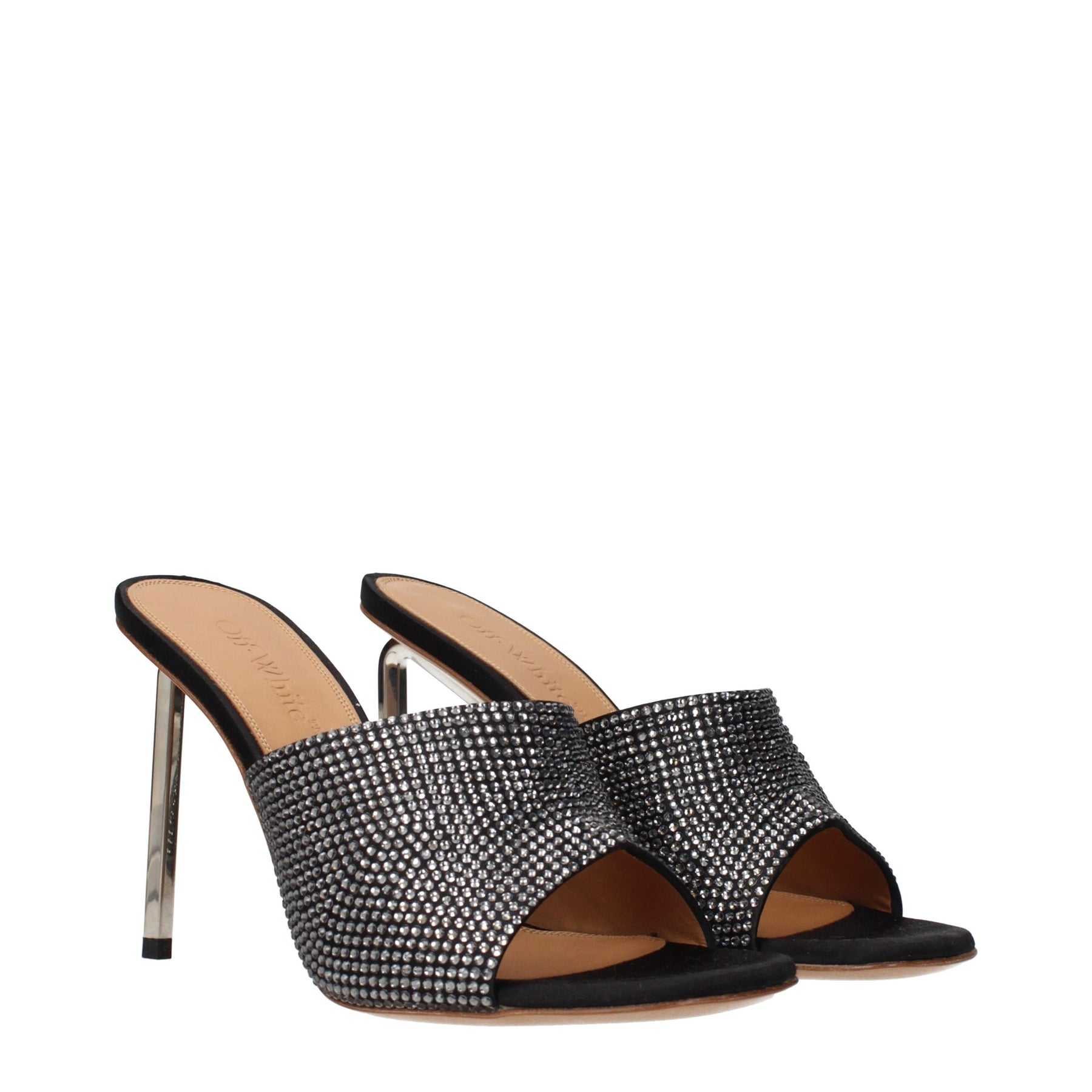 Off-White Black Satin Stiletto Heel Sandals | Regal Royce