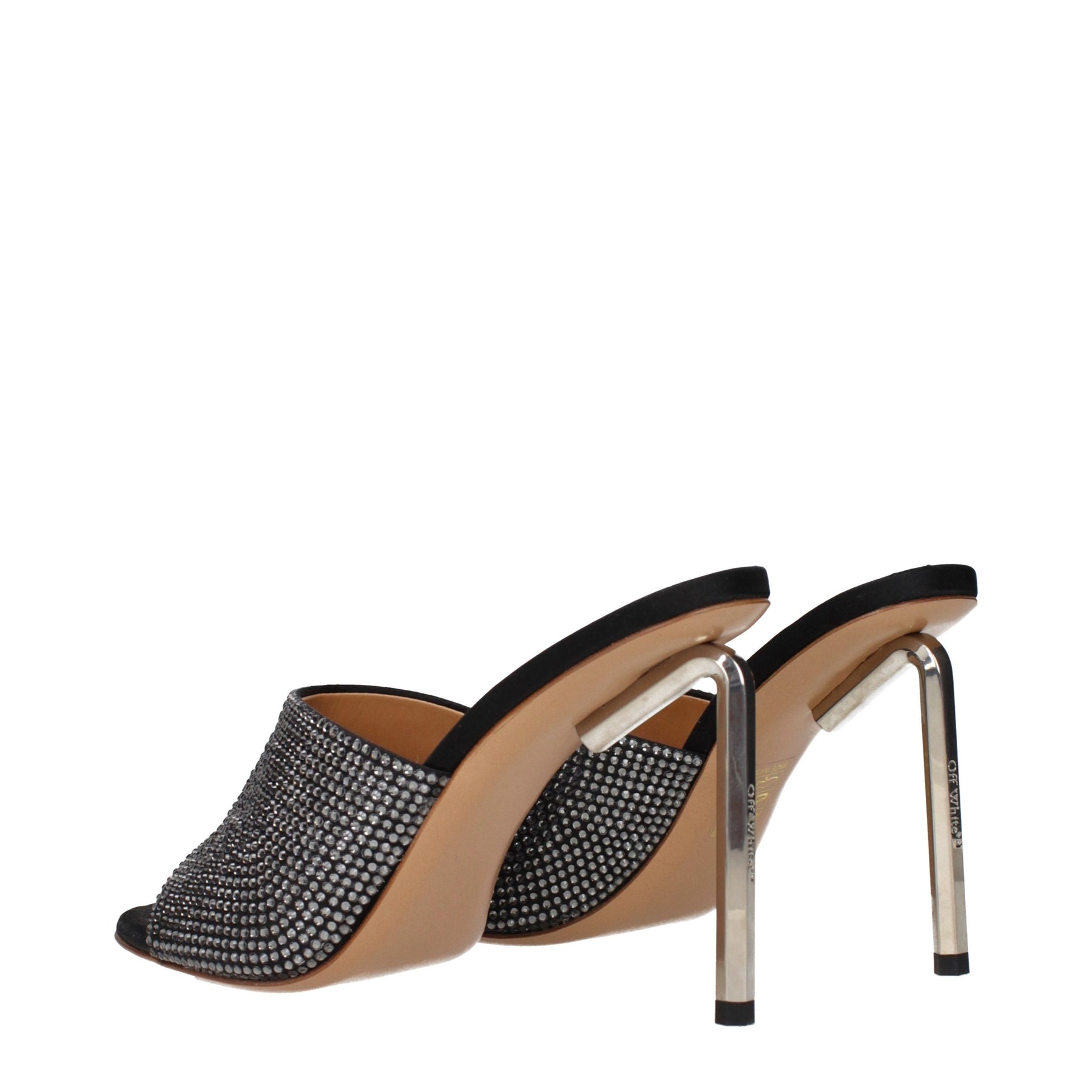 Off-White Black Satin Stiletto Heel Sandals | Regal Royce