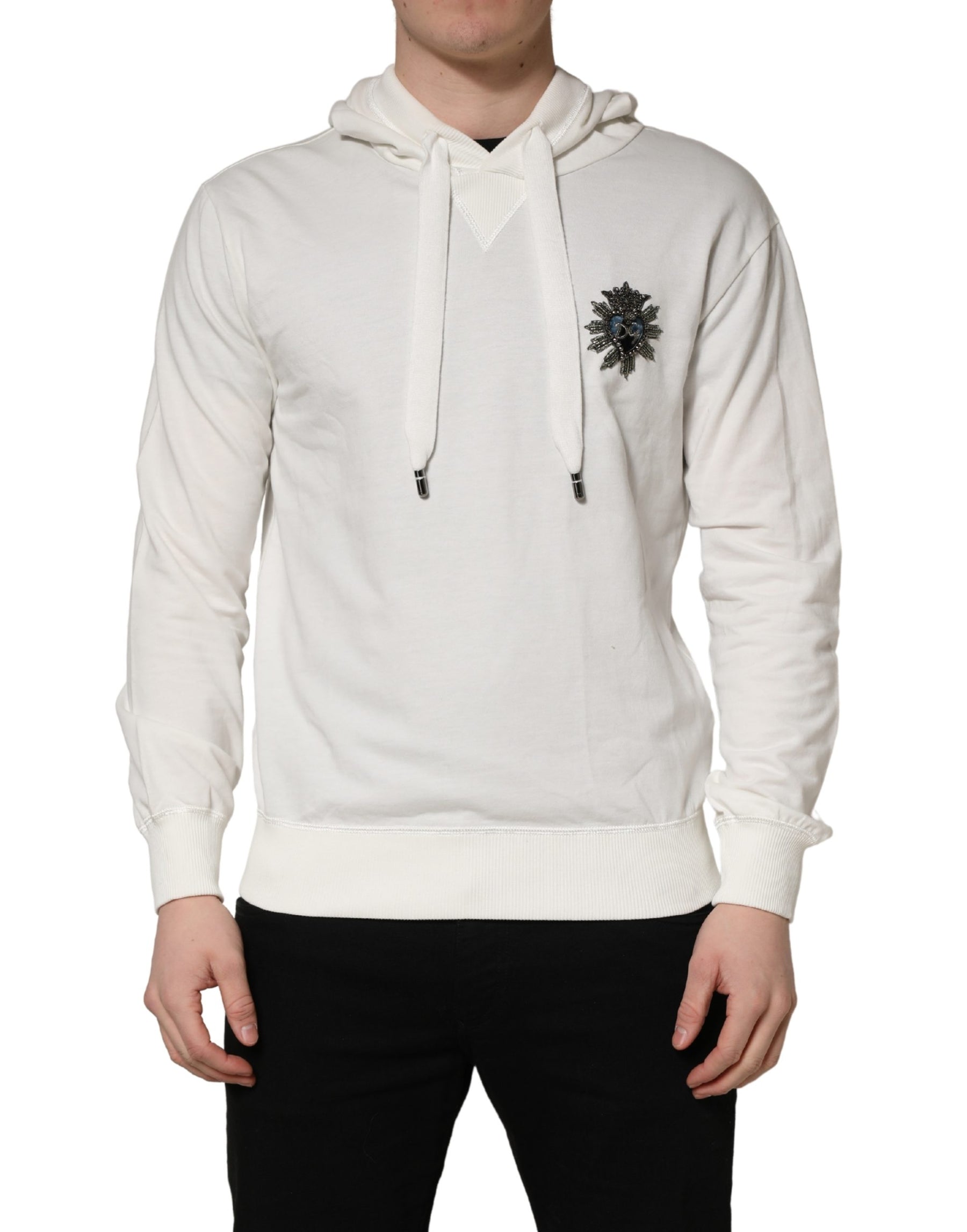 Dolce & Gabbana White Cotton Hooded Sweatshirt Sweater | Regal Royce