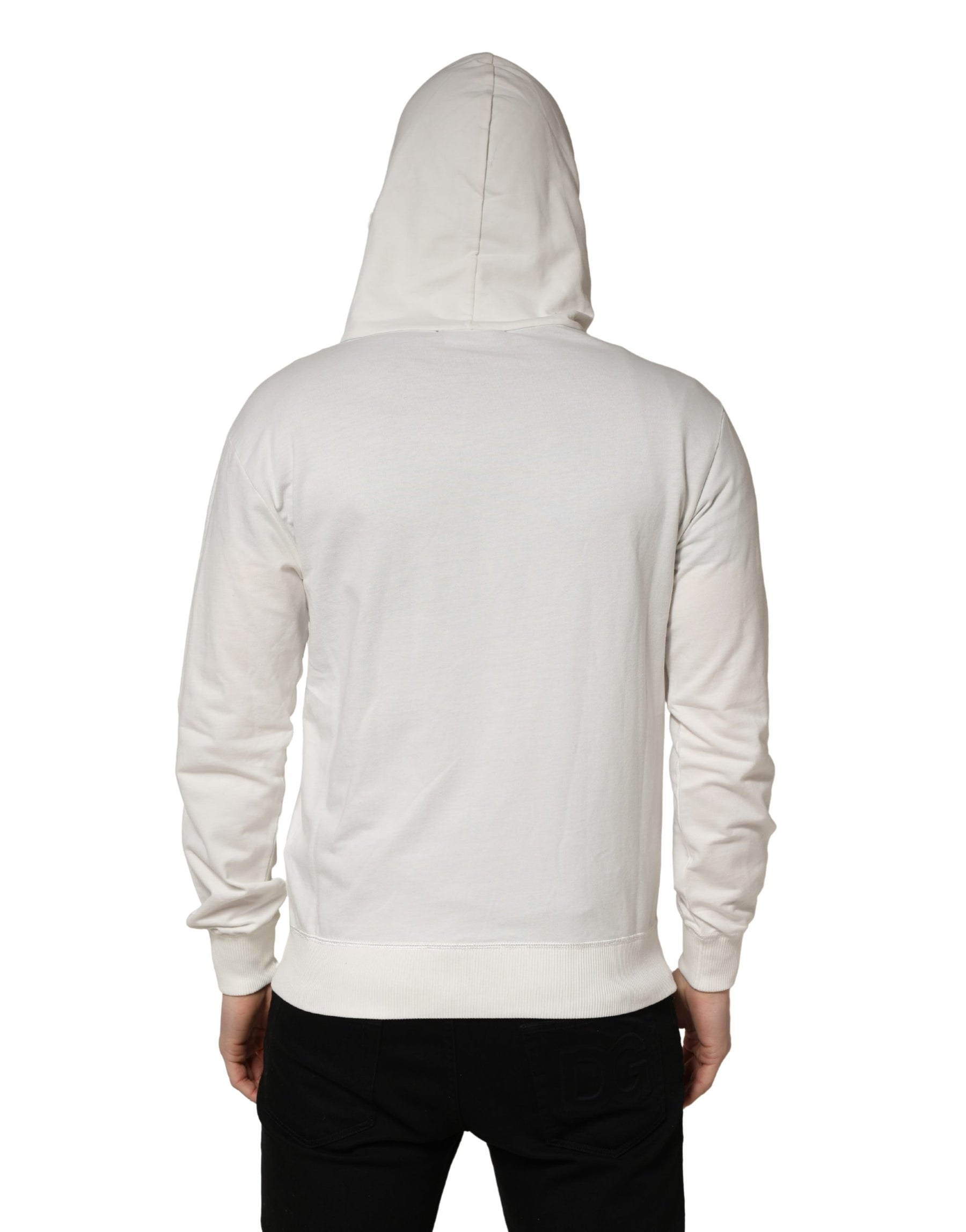 Dolce & Gabbana White Cotton Hooded Sweatshirt Sweater | Regal Royce
