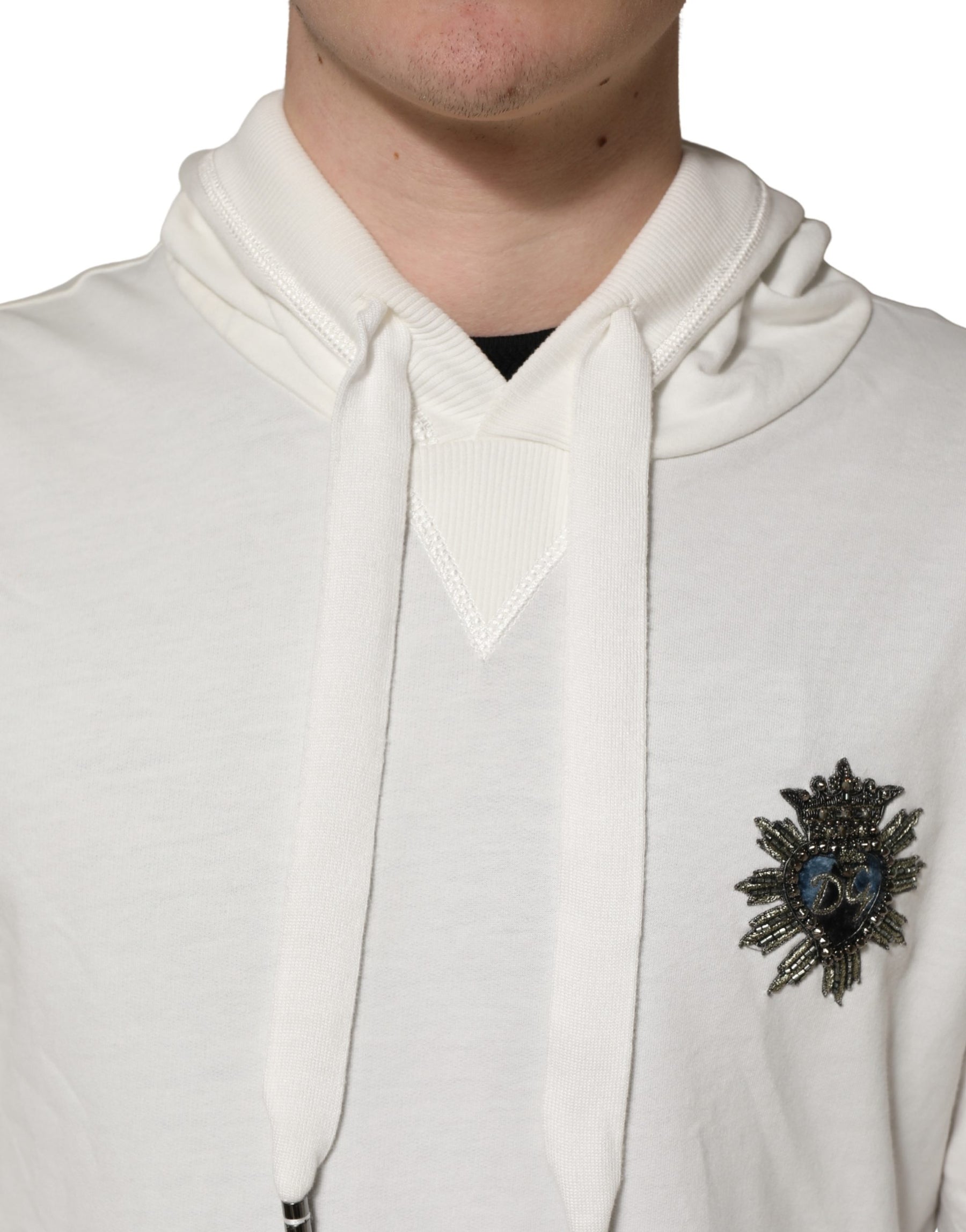 Dolce & Gabbana White Cotton Hooded Sweatshirt Sweater | Regal Royce