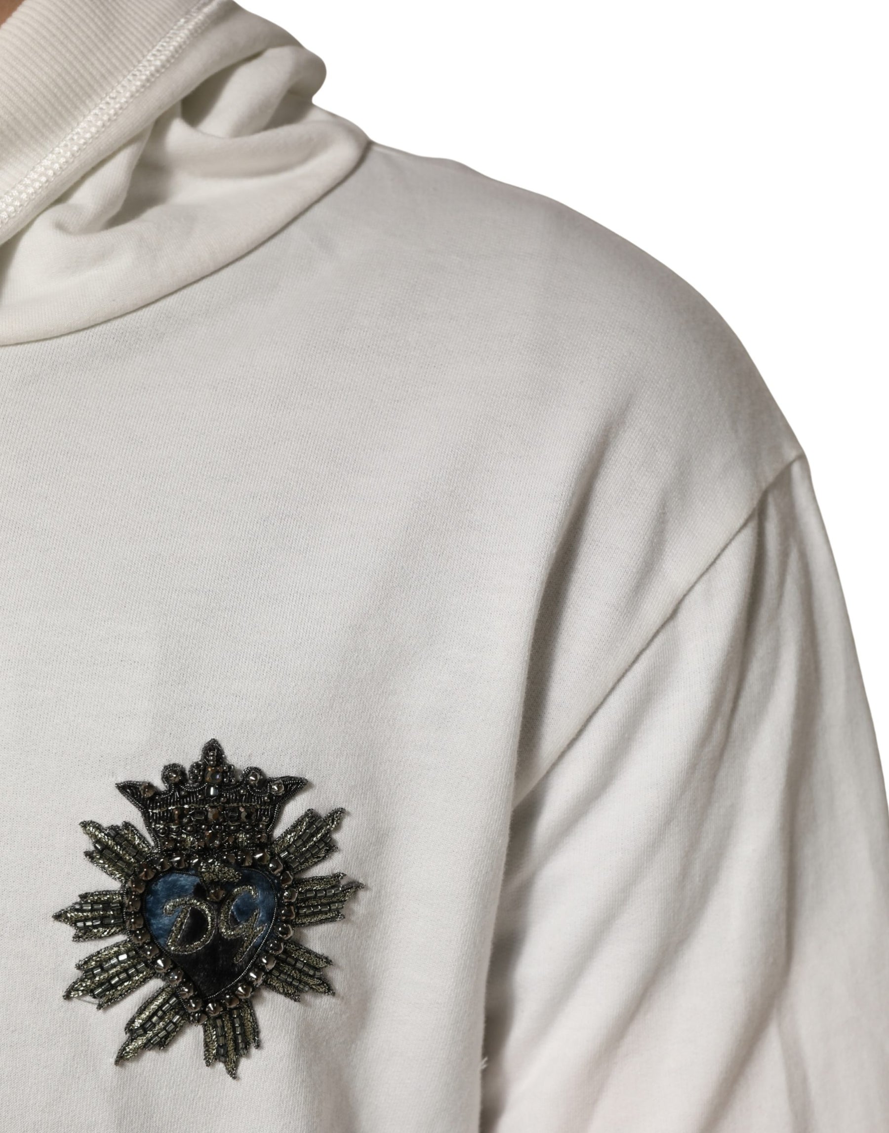 Dolce & Gabbana White Cotton Hooded Sweatshirt Sweater | Regal Royce