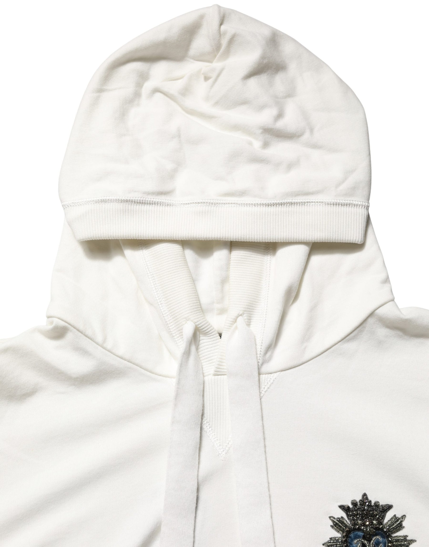 Dolce & Gabbana White Cotton Hooded Sweatshirt Sweater | Regal Royce