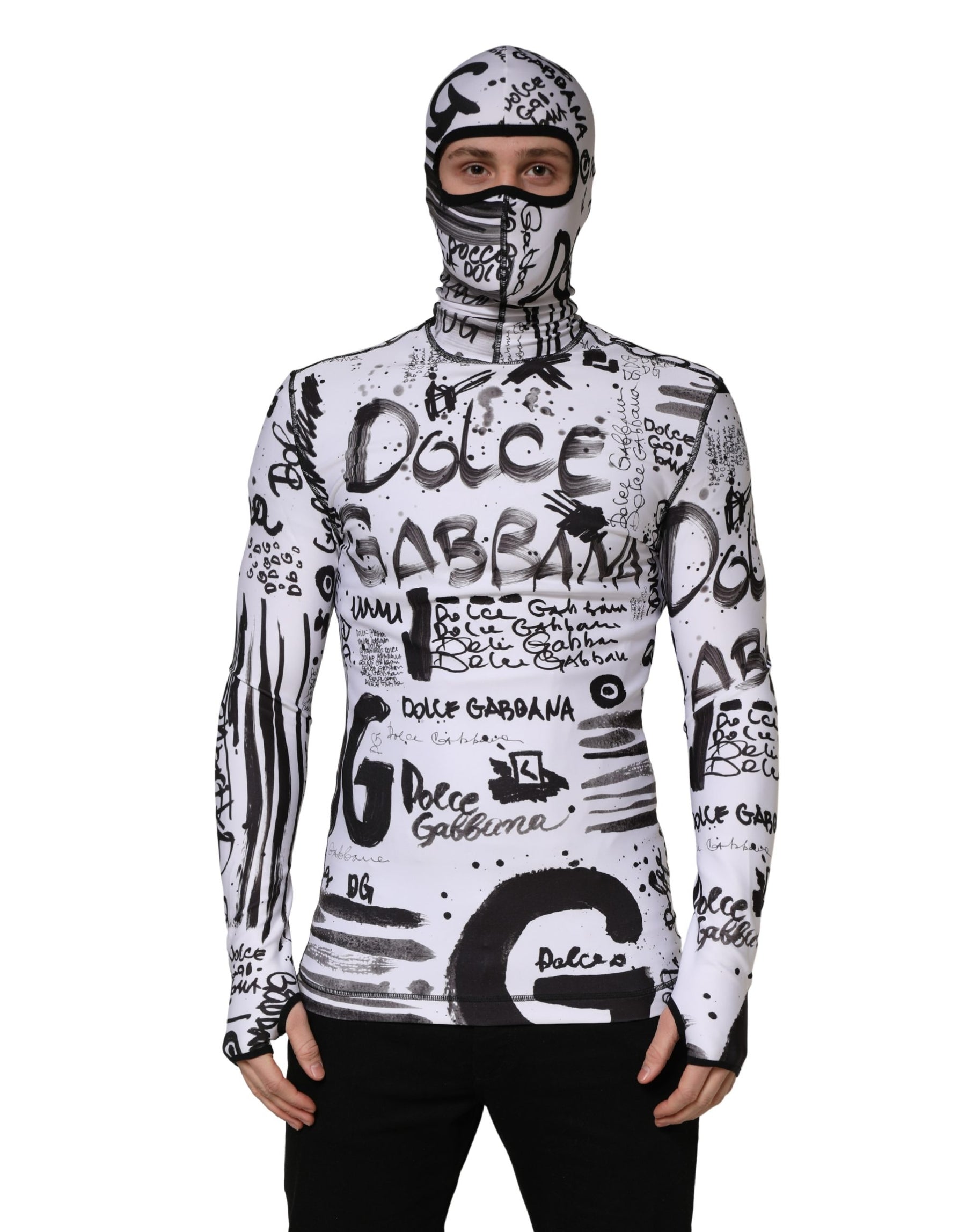 Dolce & Gabbana White Jersey Graffiti Print Balaclava Hood Sweater | Regal Royce