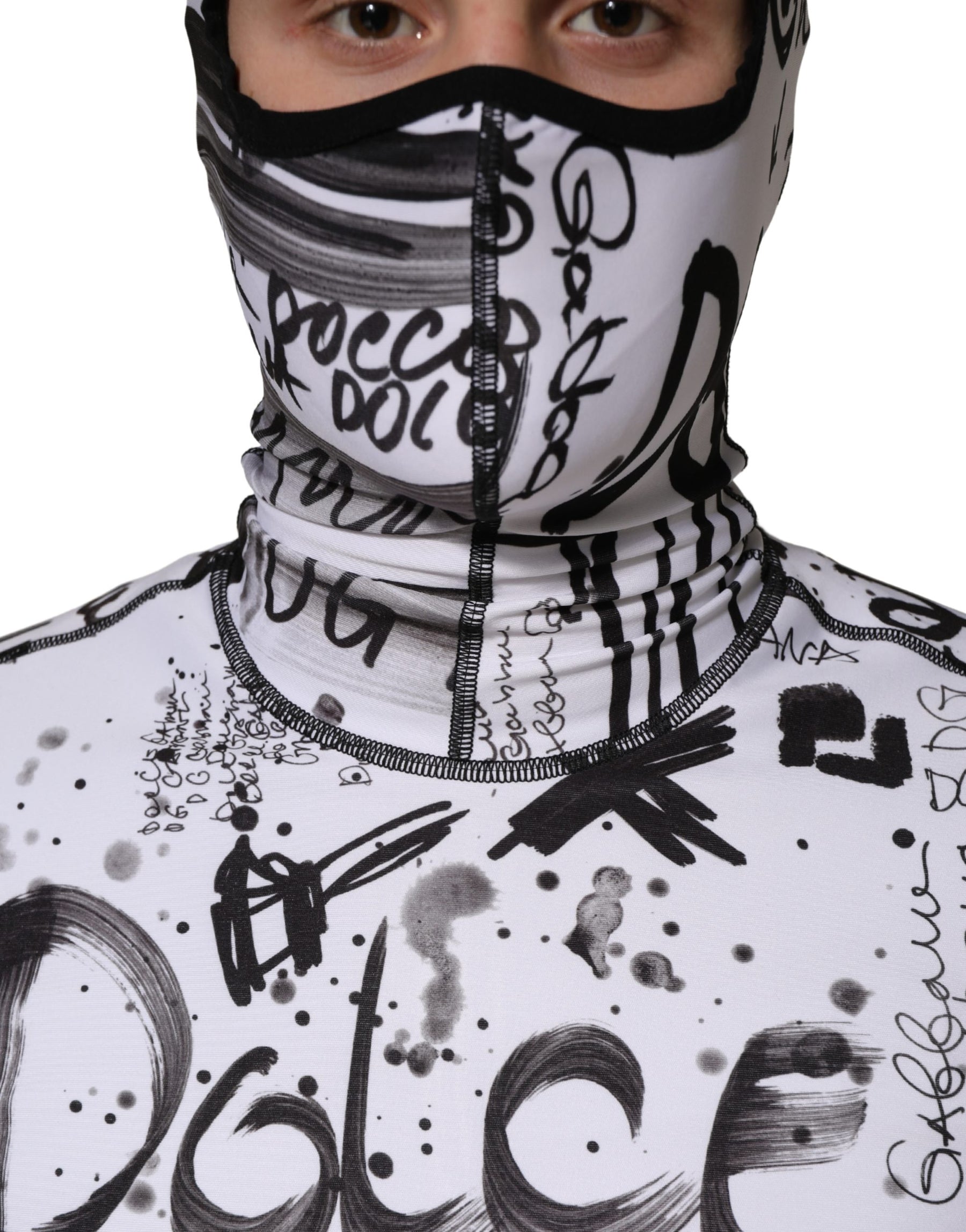 Dolce & Gabbana White Jersey Graffiti Print Balaclava Hood Sweater | Regal Royce