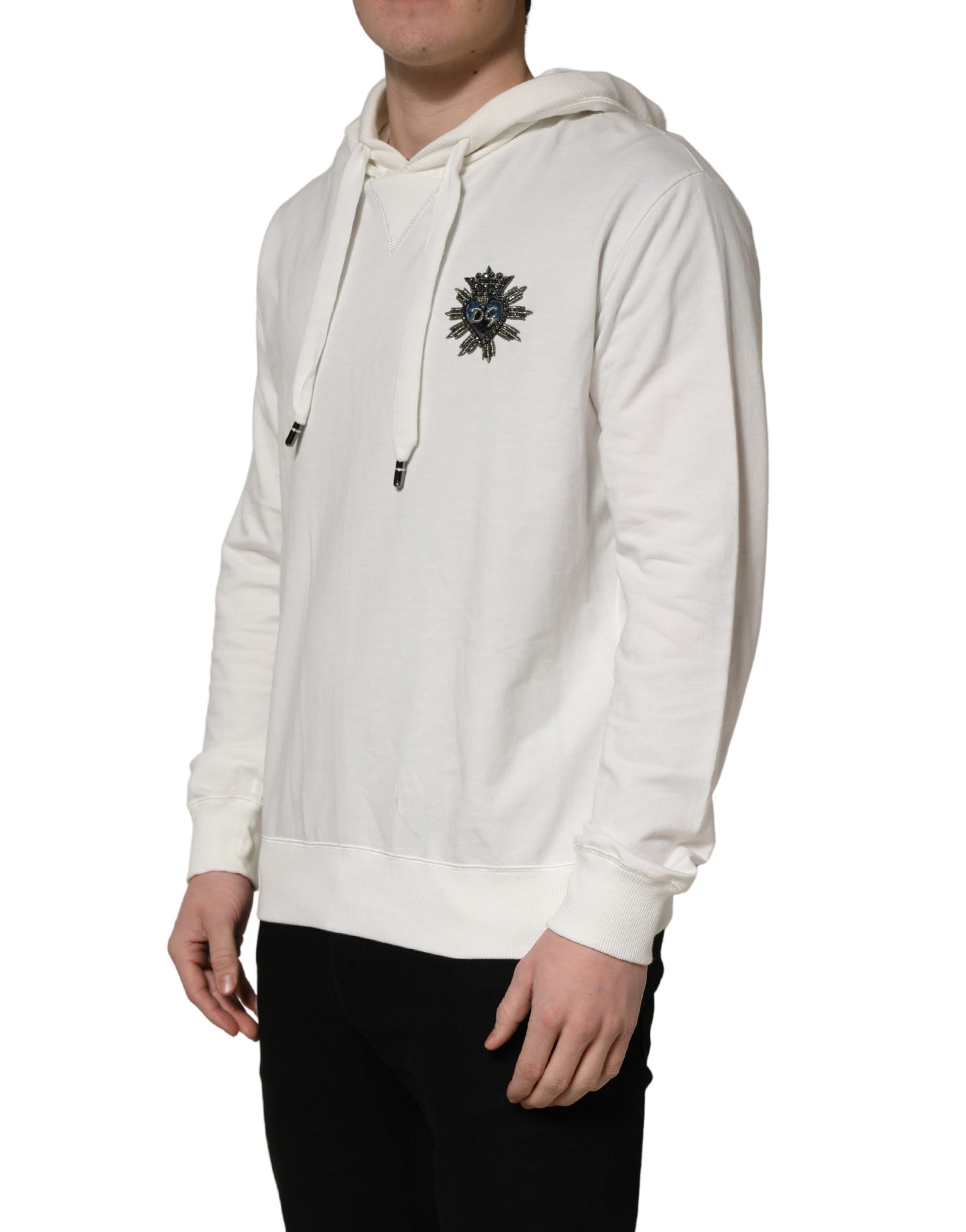 Dolce & Gabbana White Cotton Hooded Sweatshirt Sweater | Regal Royce