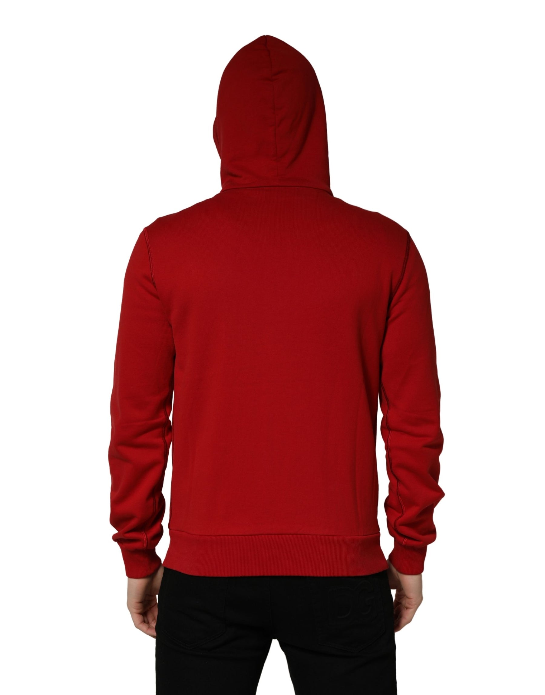 Dolce & Gabbana Red Embroidered Logo Hooded Full Zip Sweater | Regal Royce
