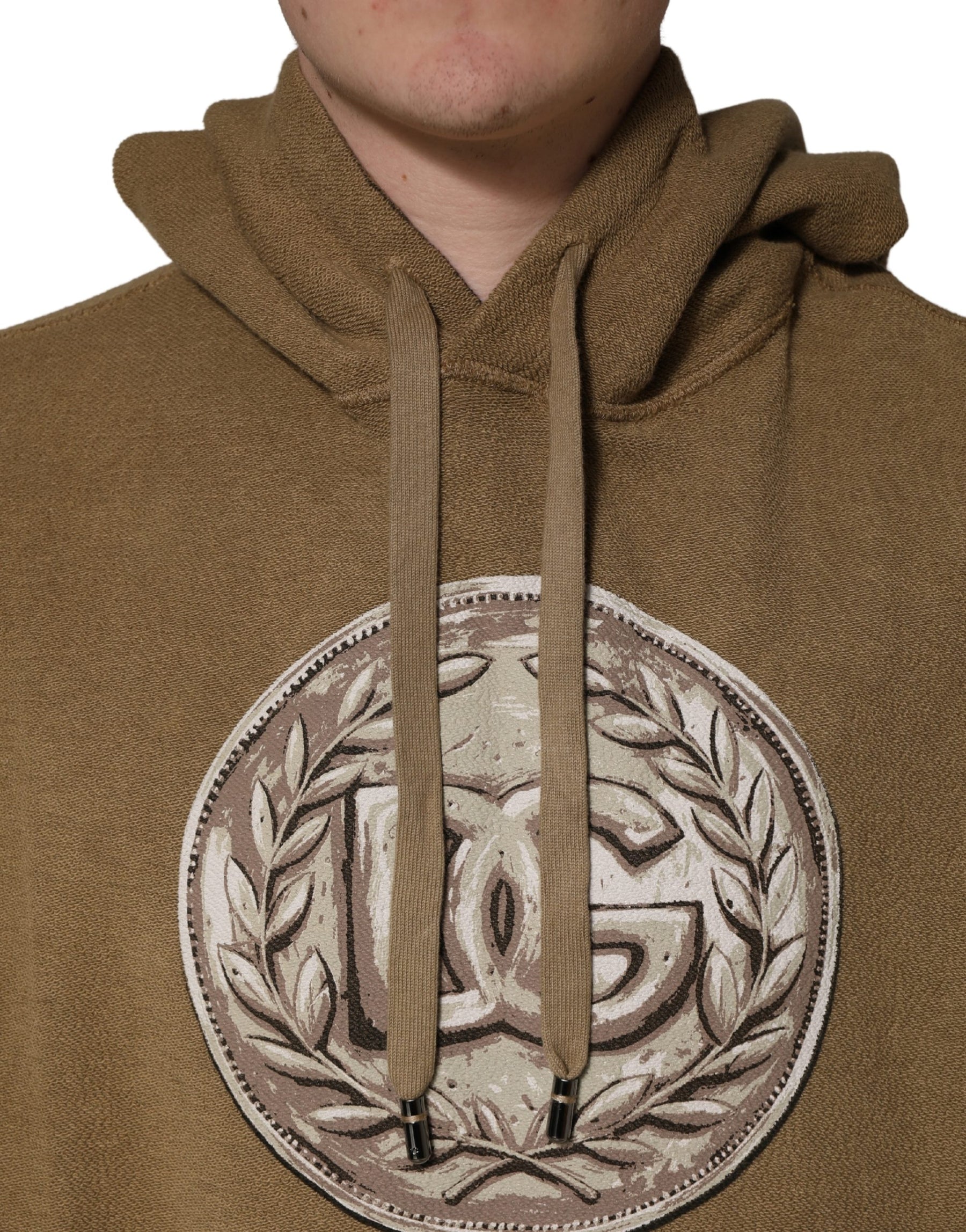 Dolce & Gabbana Brown Cotton Logo Coin Hooded Pullover Sweater | Regal Royce