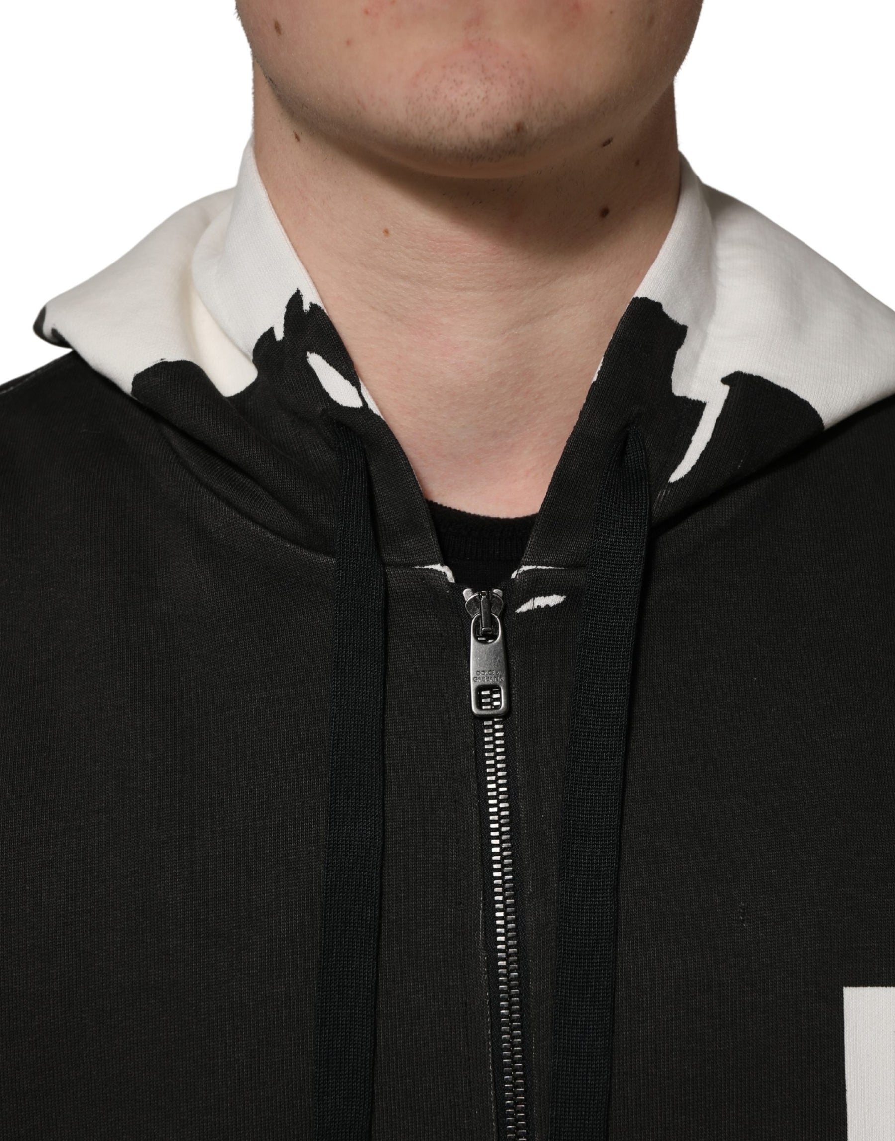 Dolce & Gabbana Black Cotton Logo Hooded Full Zip Sweater | Regal Royce