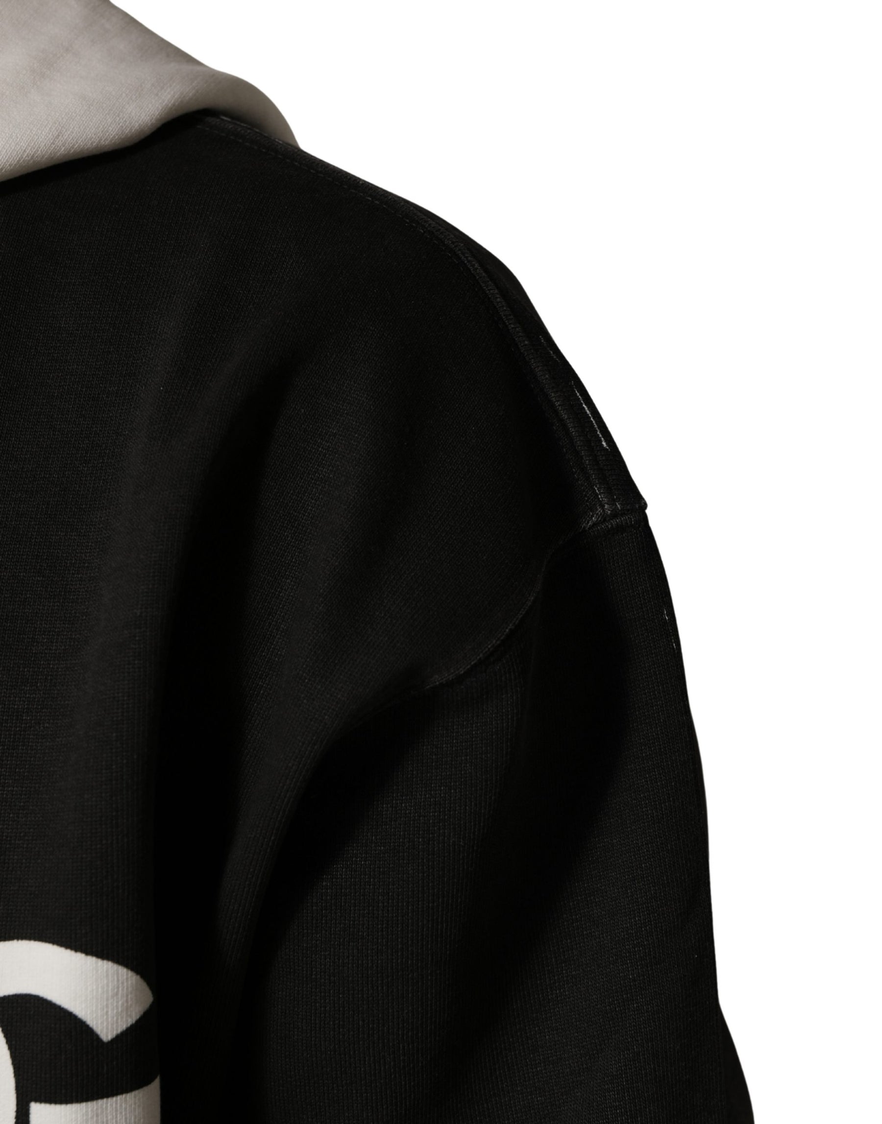 Dolce & Gabbana Black Cotton Logo Hooded Full Zip Sweater | Regal Royce