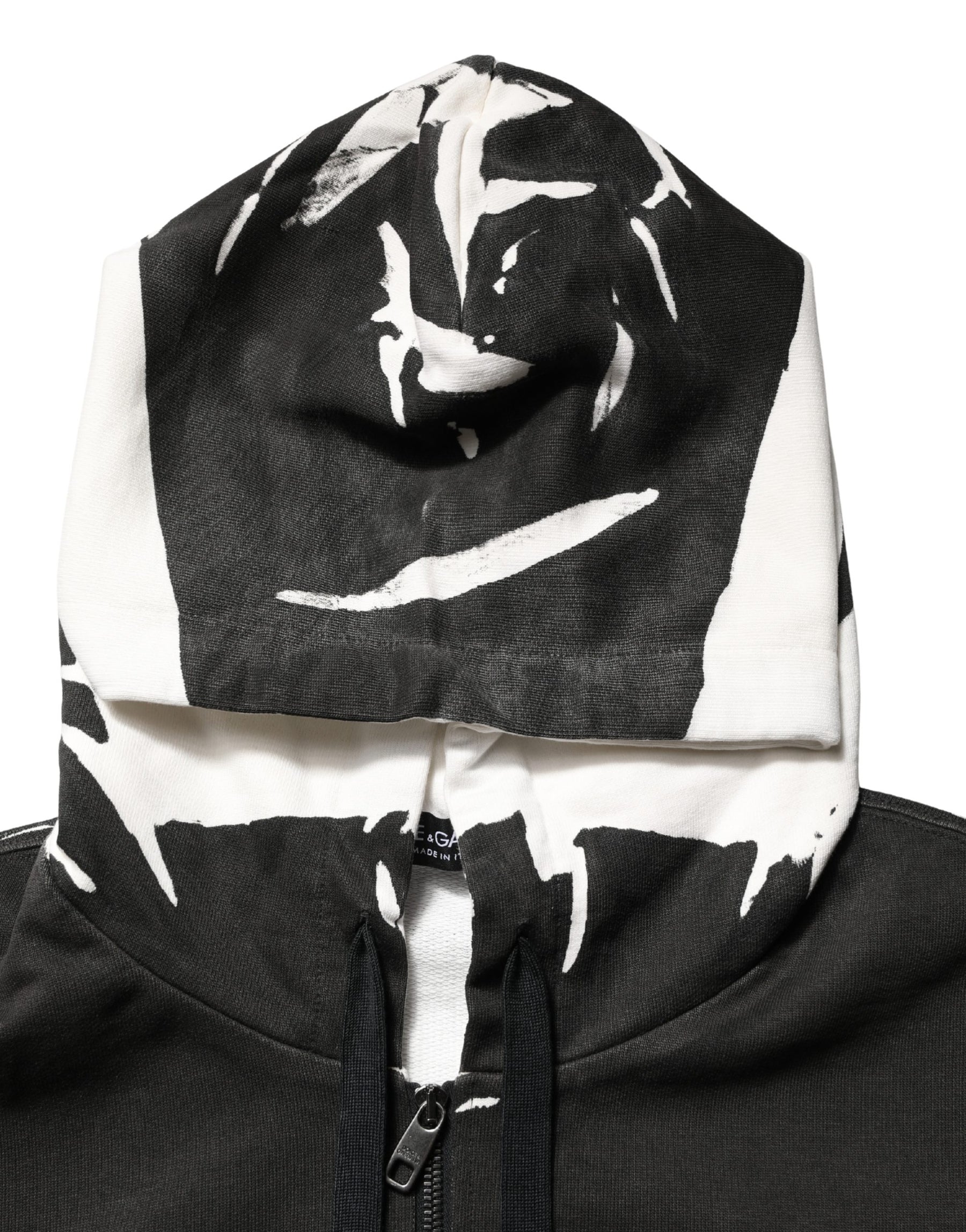 Dolce & Gabbana Black Cotton Logo Hooded Full Zip Sweater | Regal Royce