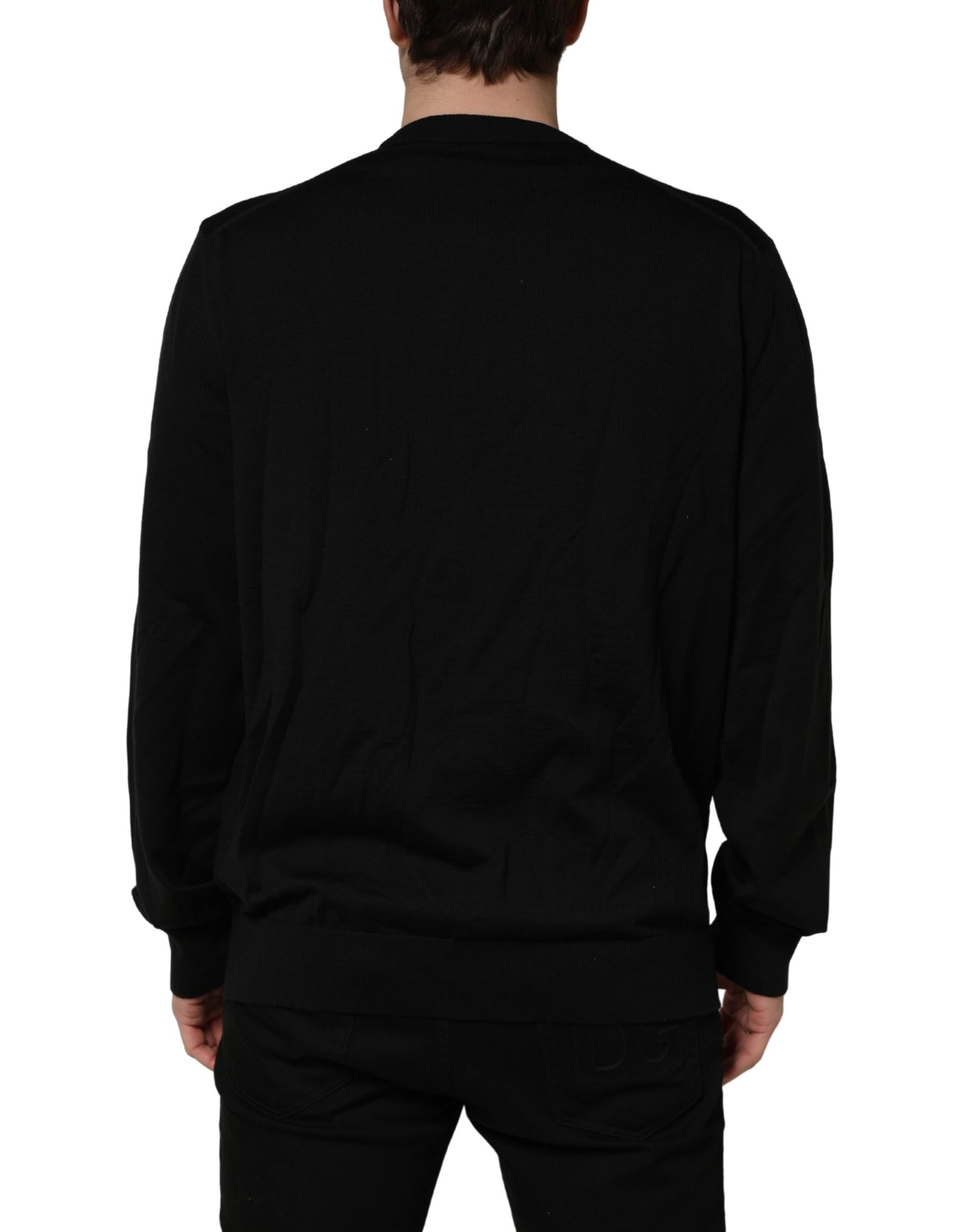 Dolce & Gabbana Black Graphic Logo Crew Neck Wool Pullover Sweater | Regal Royce