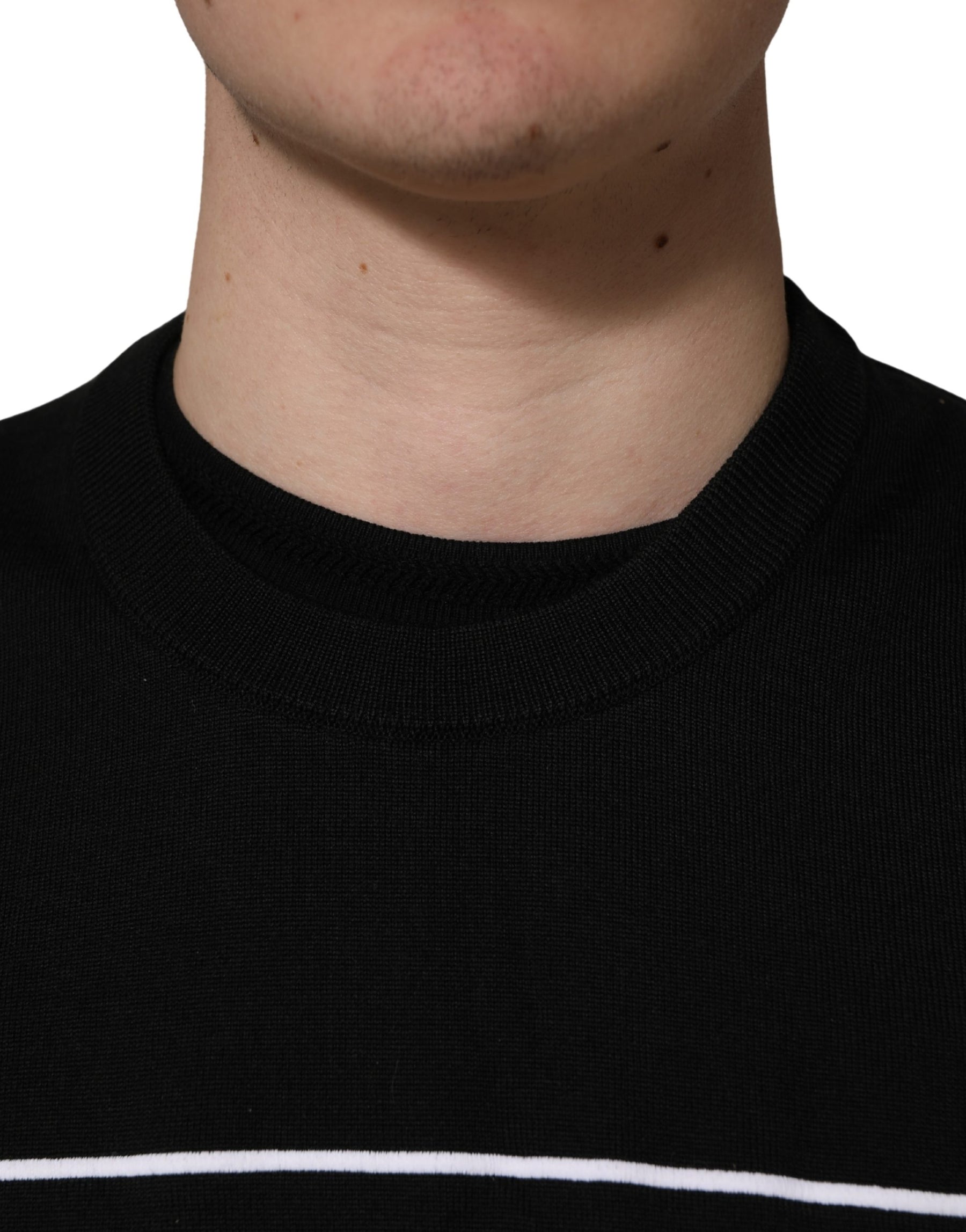 Dolce & Gabbana Black Graphic Logo Crew Neck Wool Pullover Sweater | Regal Royce
