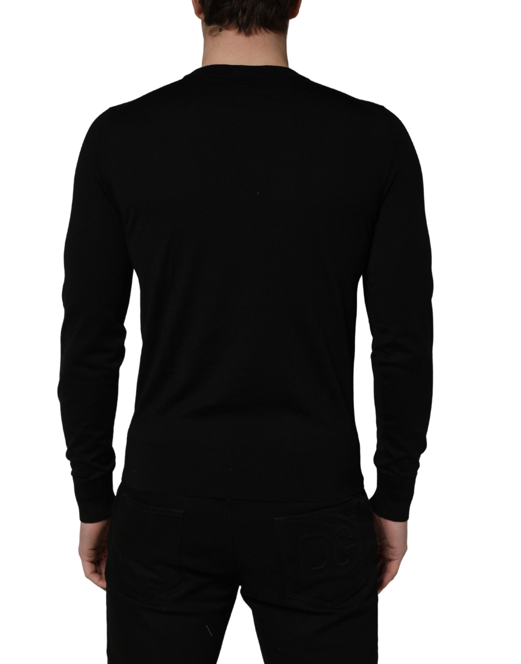 Dolce & Gabbana Black embroidered Logo Crew Neck Pullover Sweater | Regal Royce