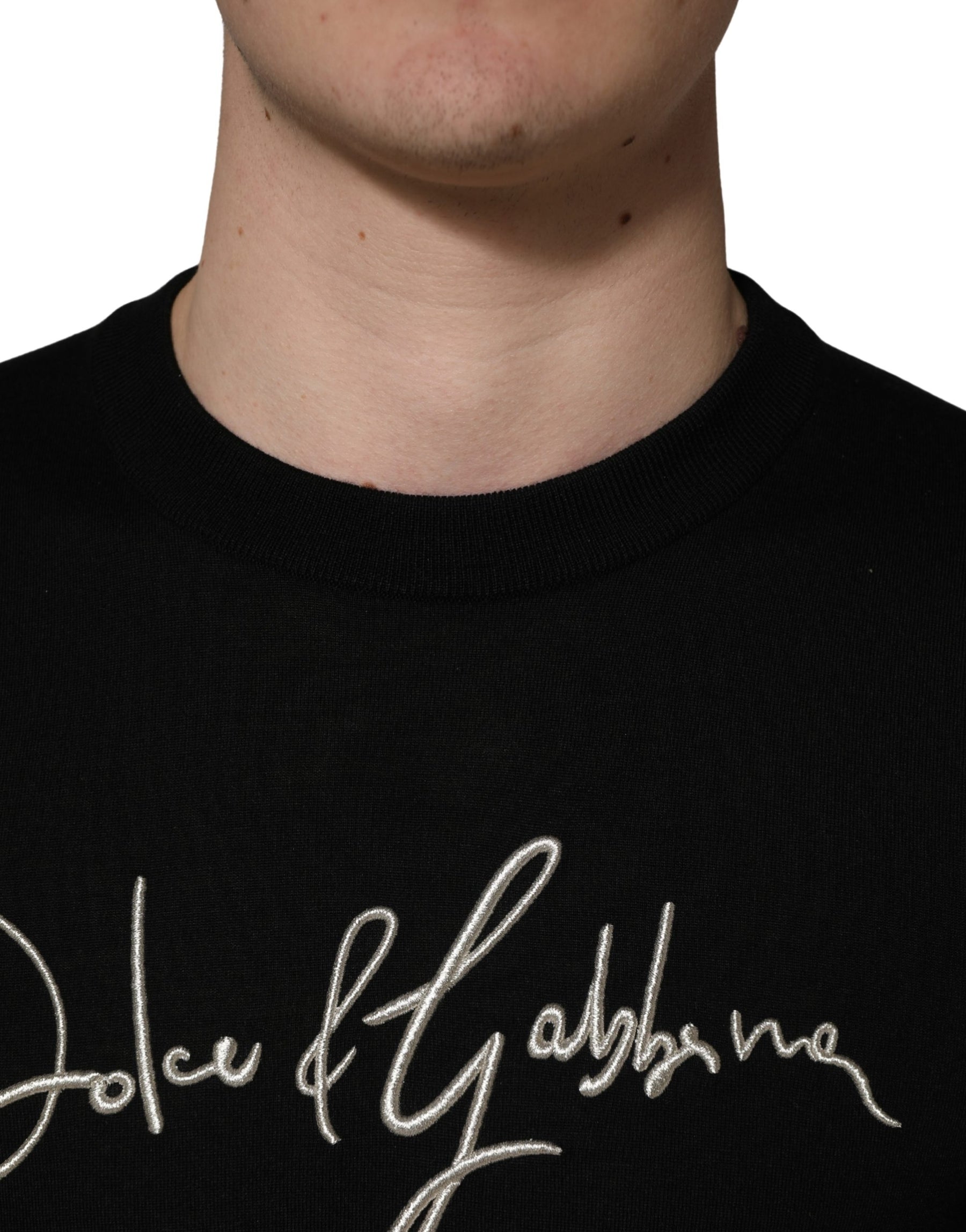 Dolce & Gabbana Black embroidered Logo Crew Neck Pullover Sweater | Regal Royce