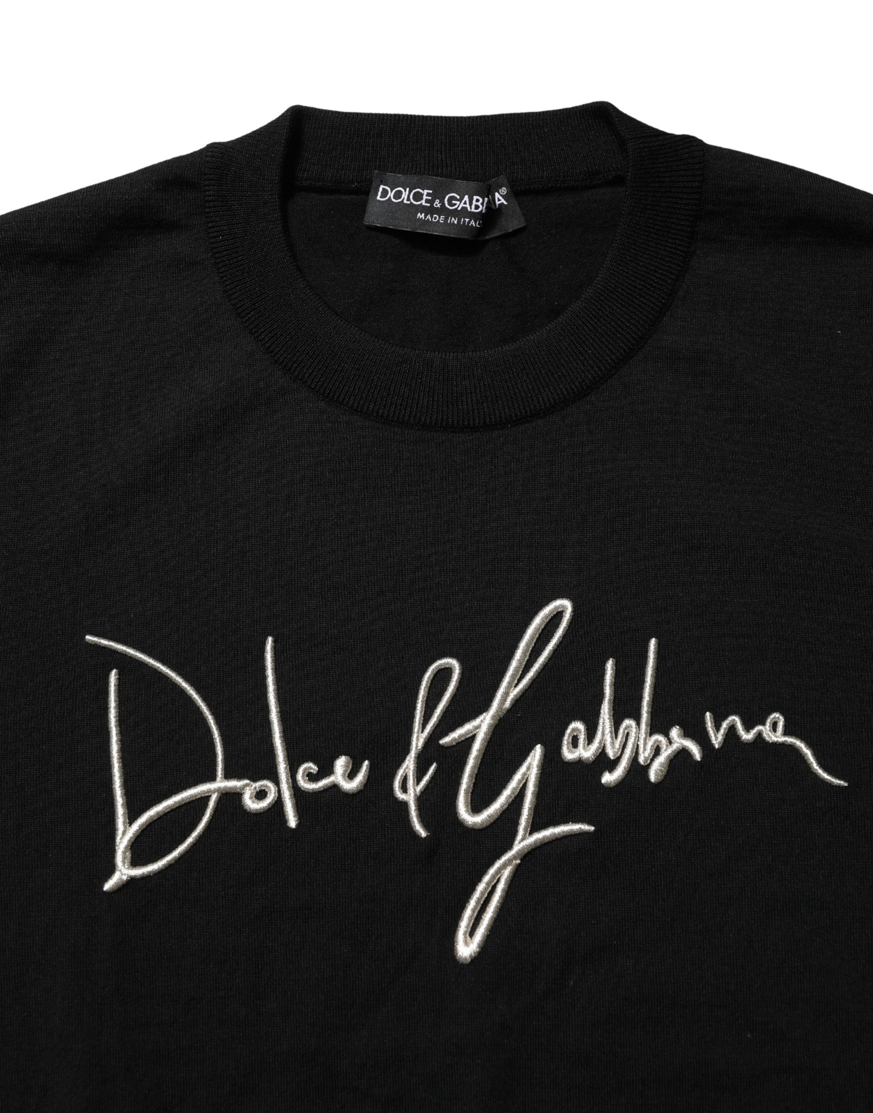 Dolce & Gabbana Black embroidered Logo Crew Neck Pullover Sweater | Regal Royce