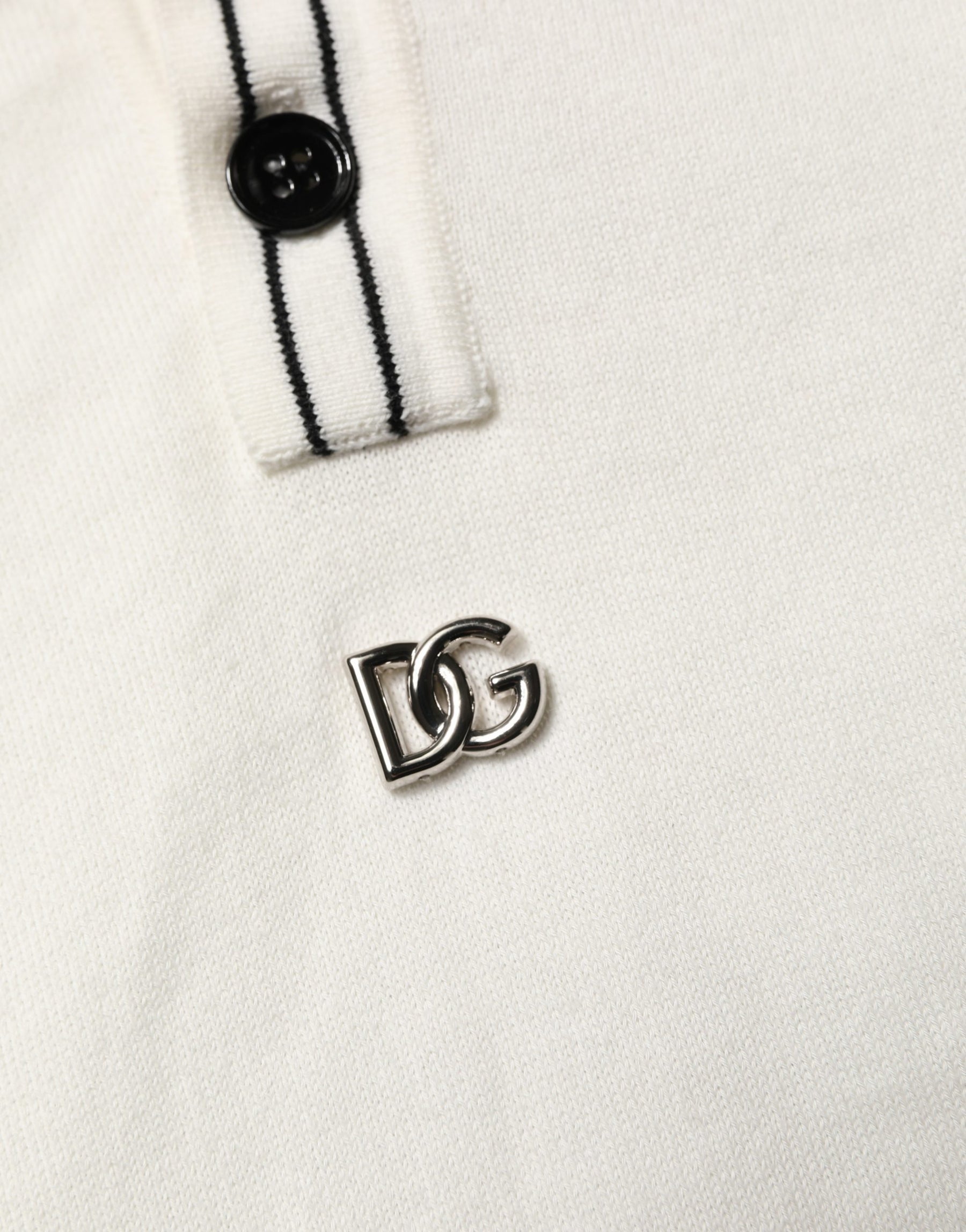 Dolce & Gabbana White Cotton Blend Men Polo Pullover Sweater | Regal Royce