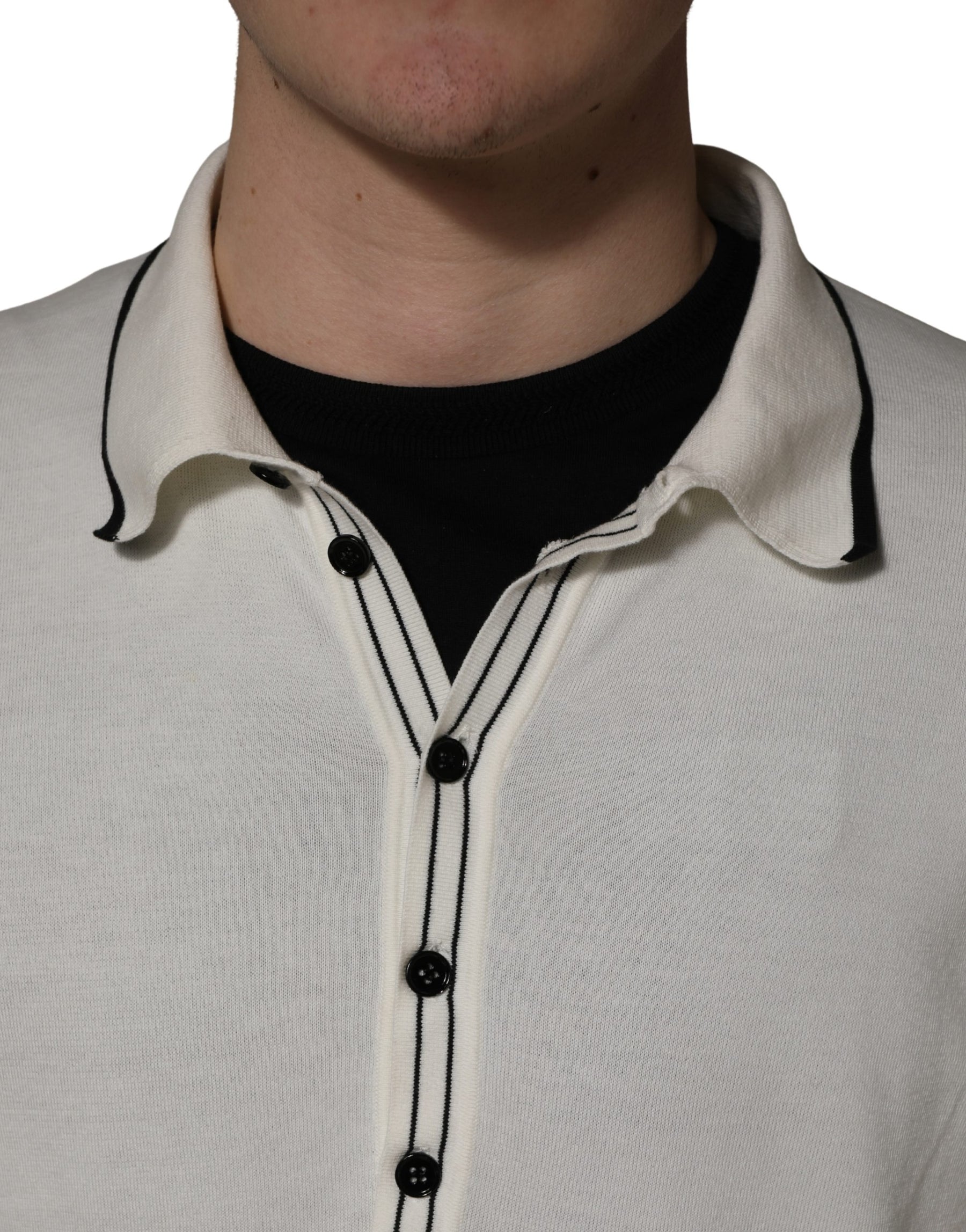 Dolce & Gabbana White Cotton Blend Men Polo Pullover Sweater | Regal Royce