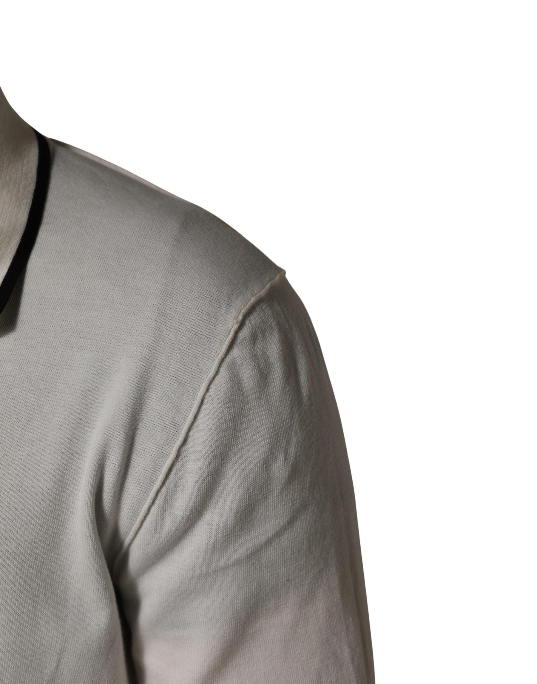 Dolce & Gabbana White Cotton Blend Men Polo Pullover Sweater | Regal Royce