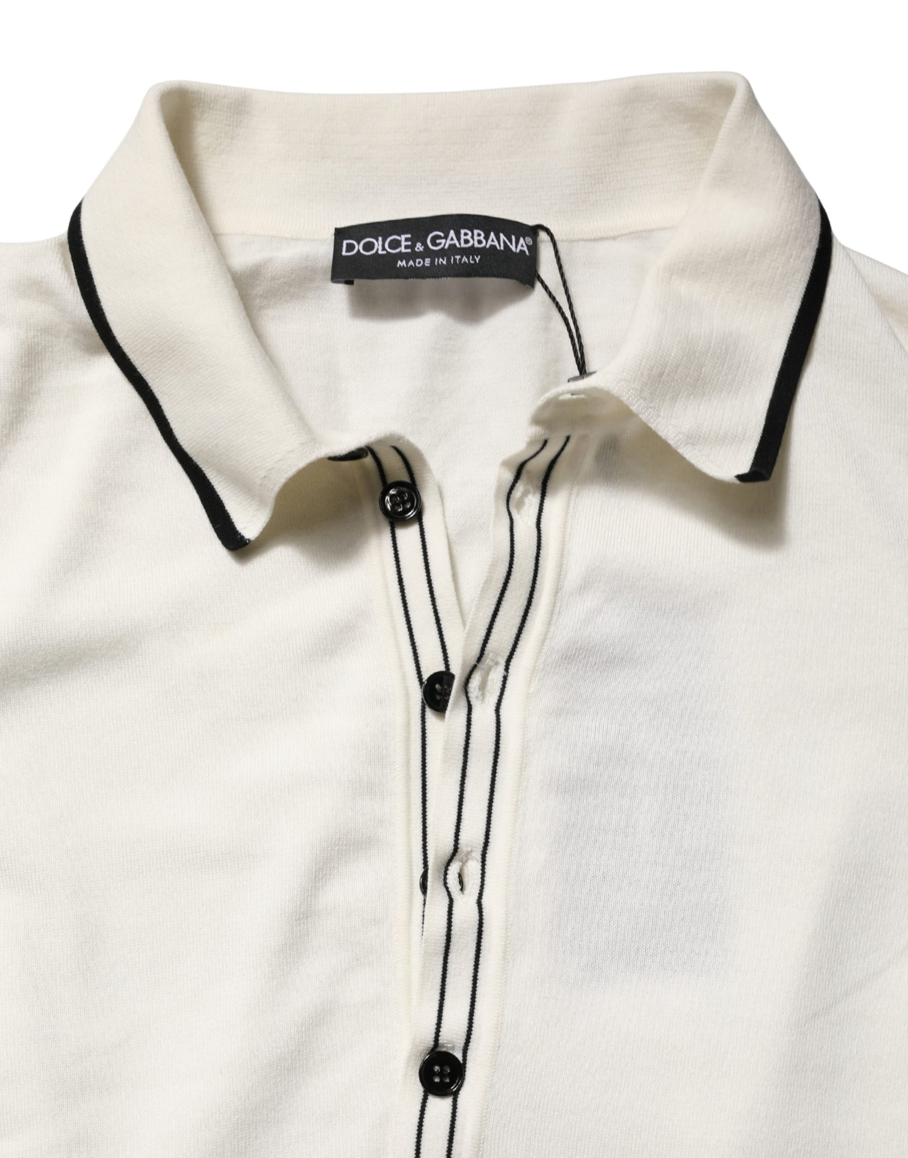 Dolce & Gabbana White Cotton Blend Men Polo Pullover Sweater | Regal Royce