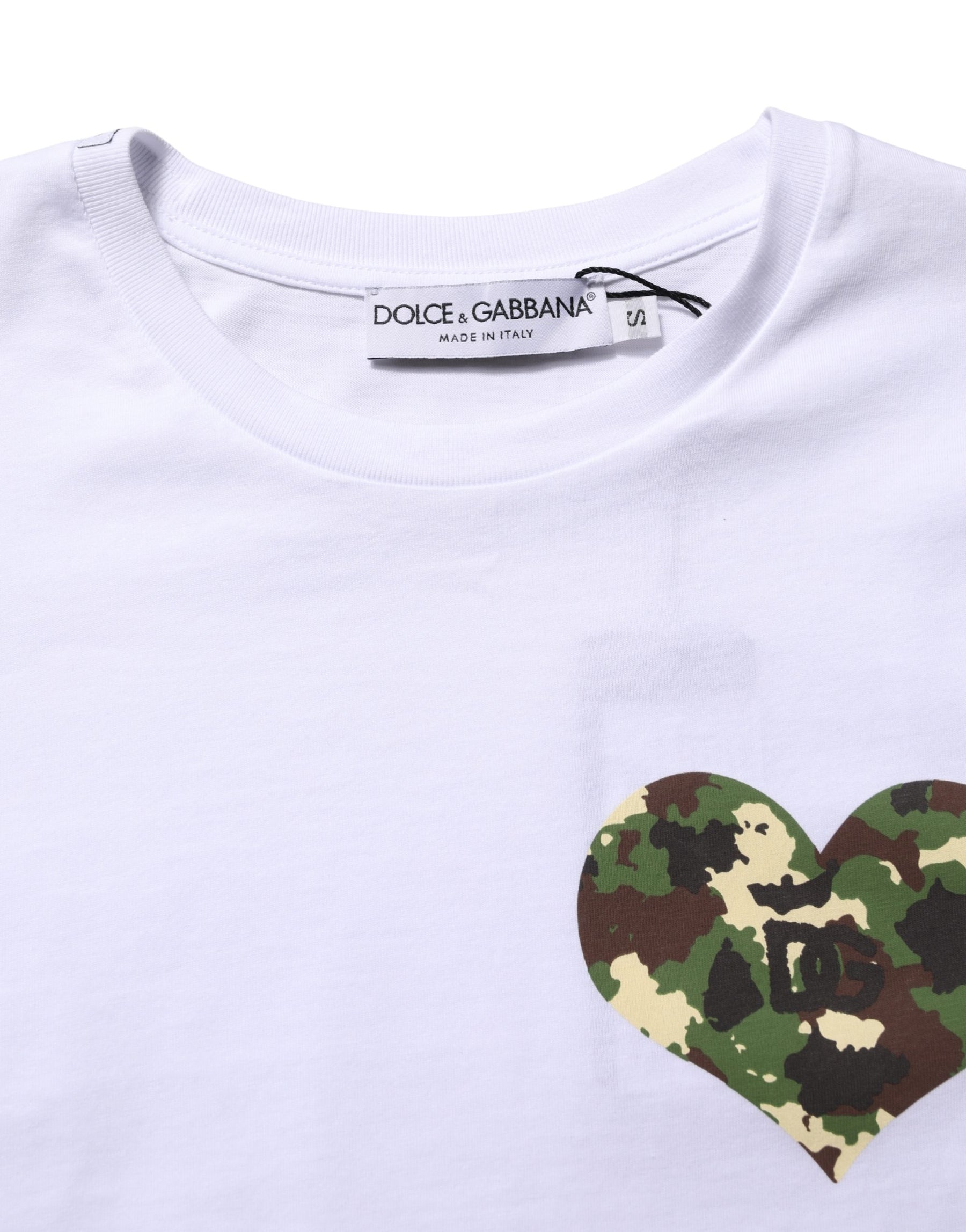 Dolce & Gabbana White Heart Shaped Camouflage Patch Men T-shirt | Regal Royce