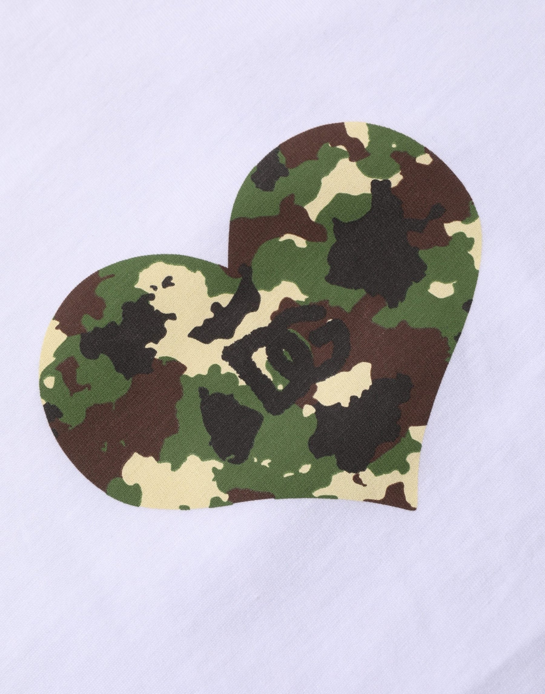 Dolce & Gabbana White Heart Shaped Camouflage Patch Men T-shirt | Regal Royce