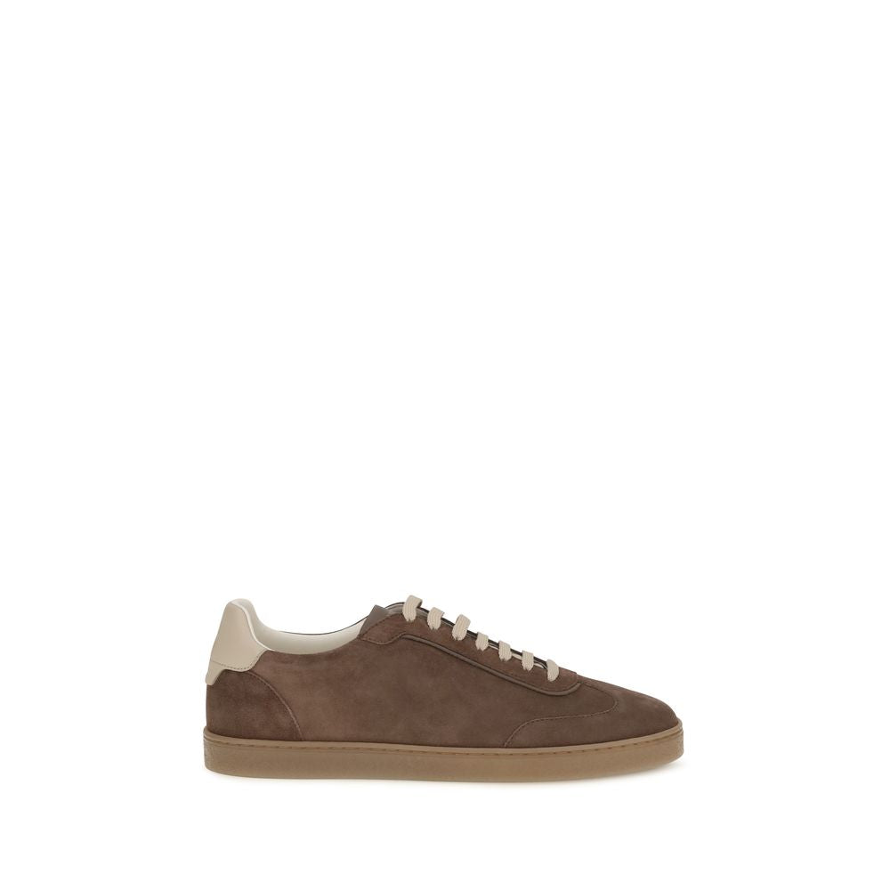 Brunello Cucinelli Beige Calf Leather Bos Taurus Low Top Sneakers | Regal Royce