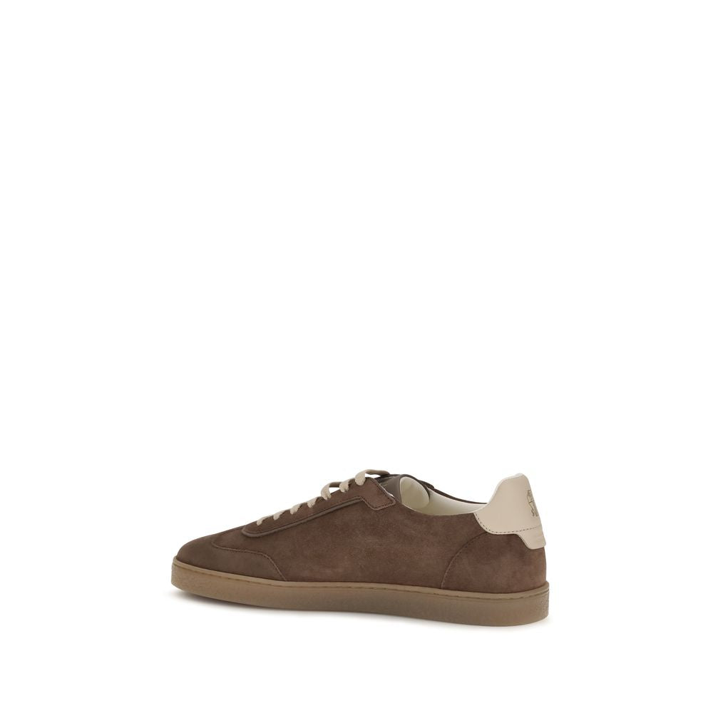 Brunello Cucinelli Beige Calf Leather Bos Taurus Low Top Sneakers | Regal Royce