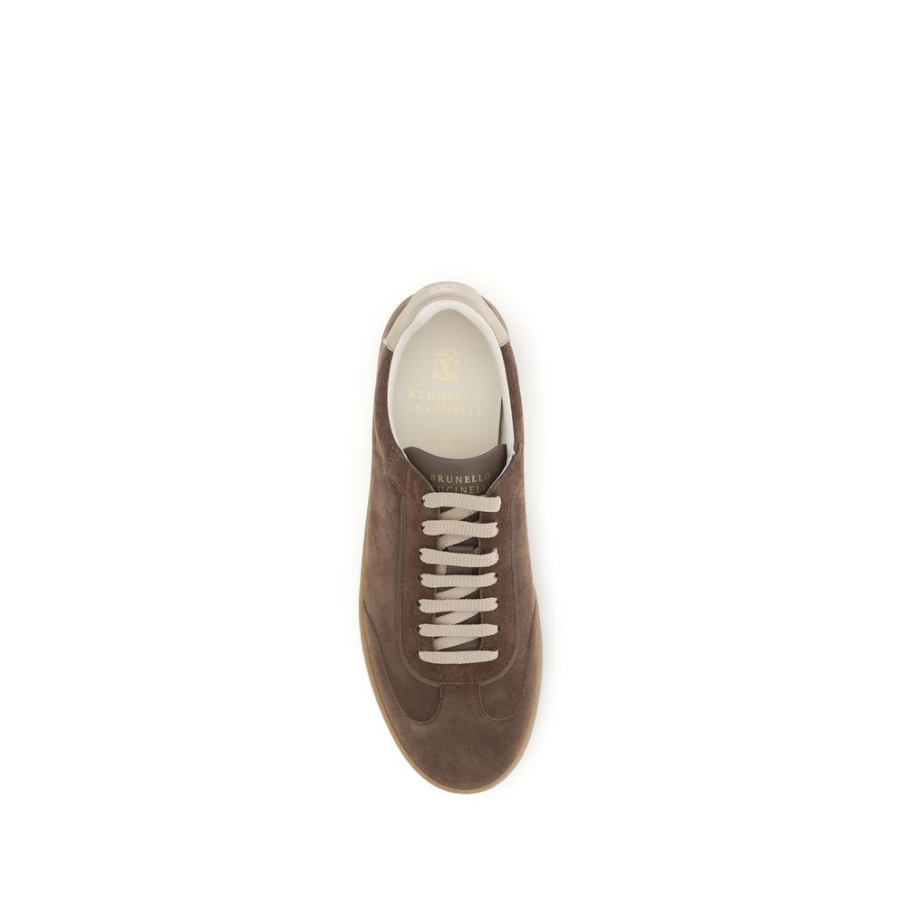 Brunello Cucinelli Beige Calf Leather Bos Taurus Low Top Sneakers | Regal Royce