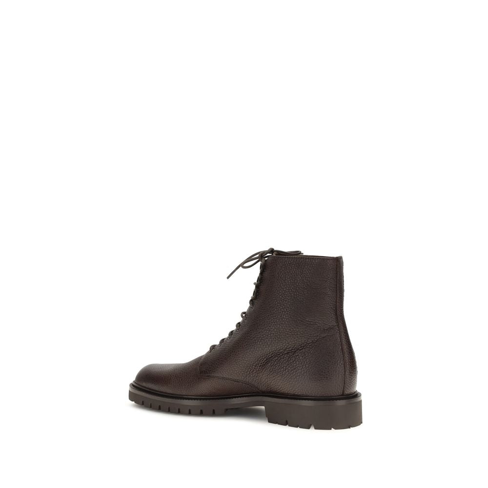 Brunello Cucinelli Brown Calf Leather Bos Taurus Lace-Up Boots | Regal Royce