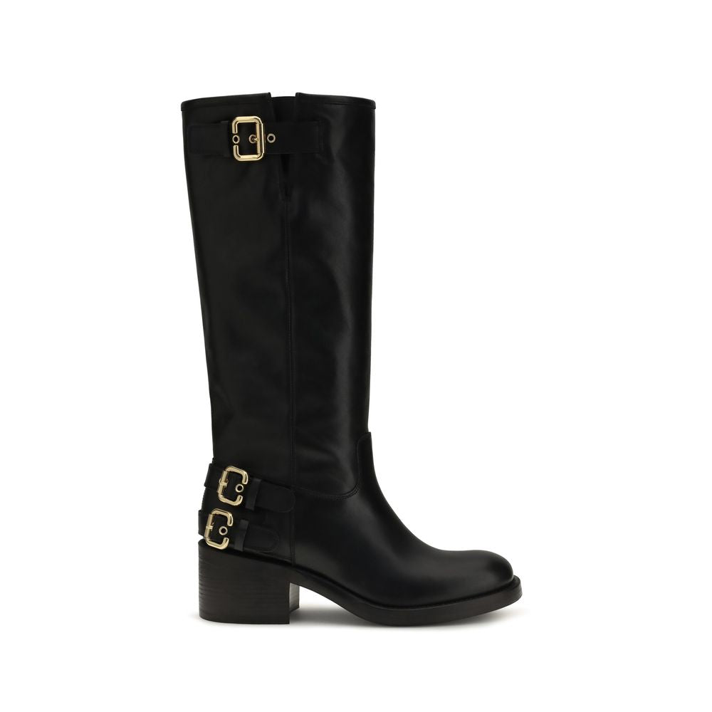 Chloé Black Calf Leather Bos Taurus Flat Boots | Regal Royce