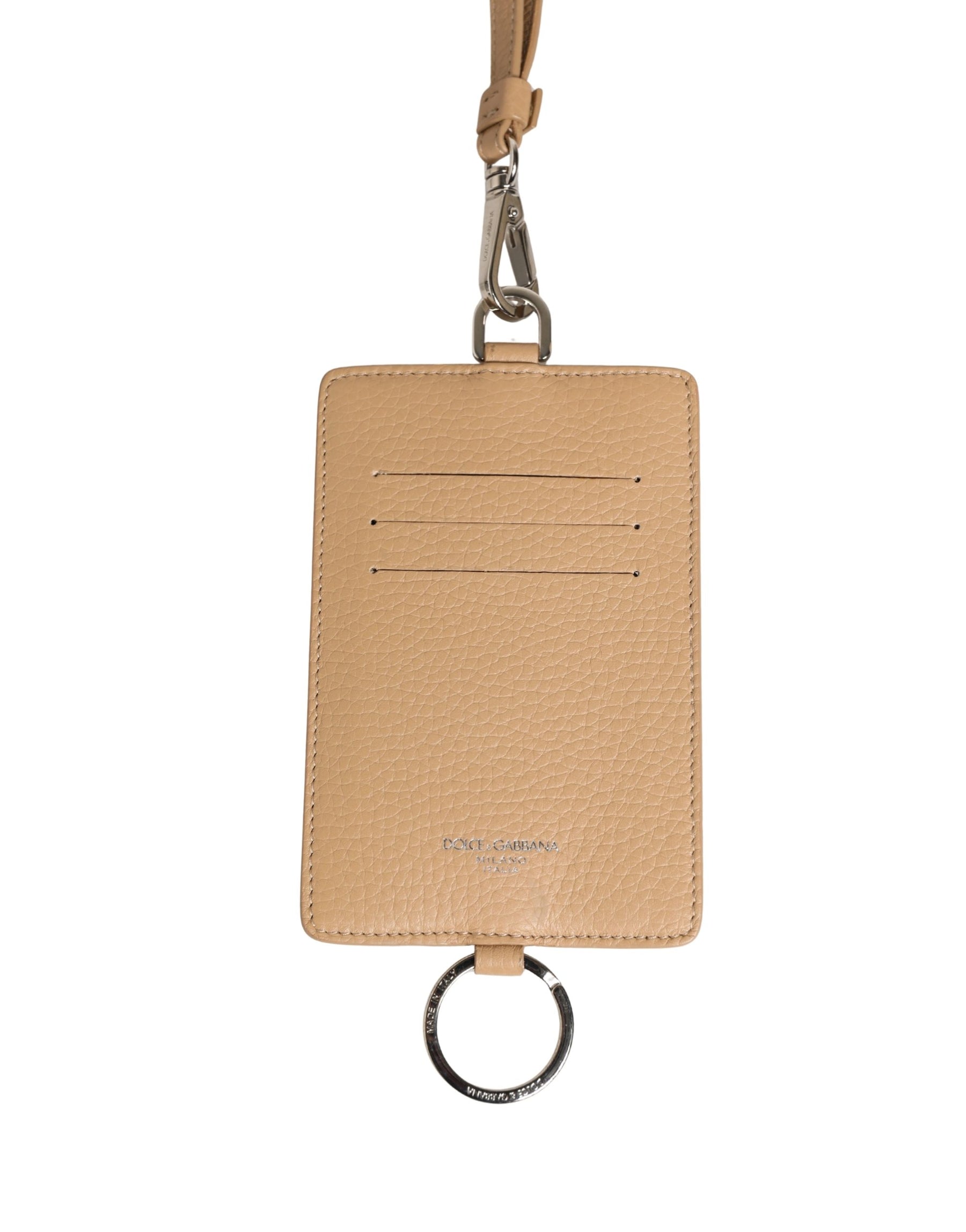Dolce & Gabbana Beige Leather Logo Embossed Lanyard Card Holder Wallet | Regal Royce