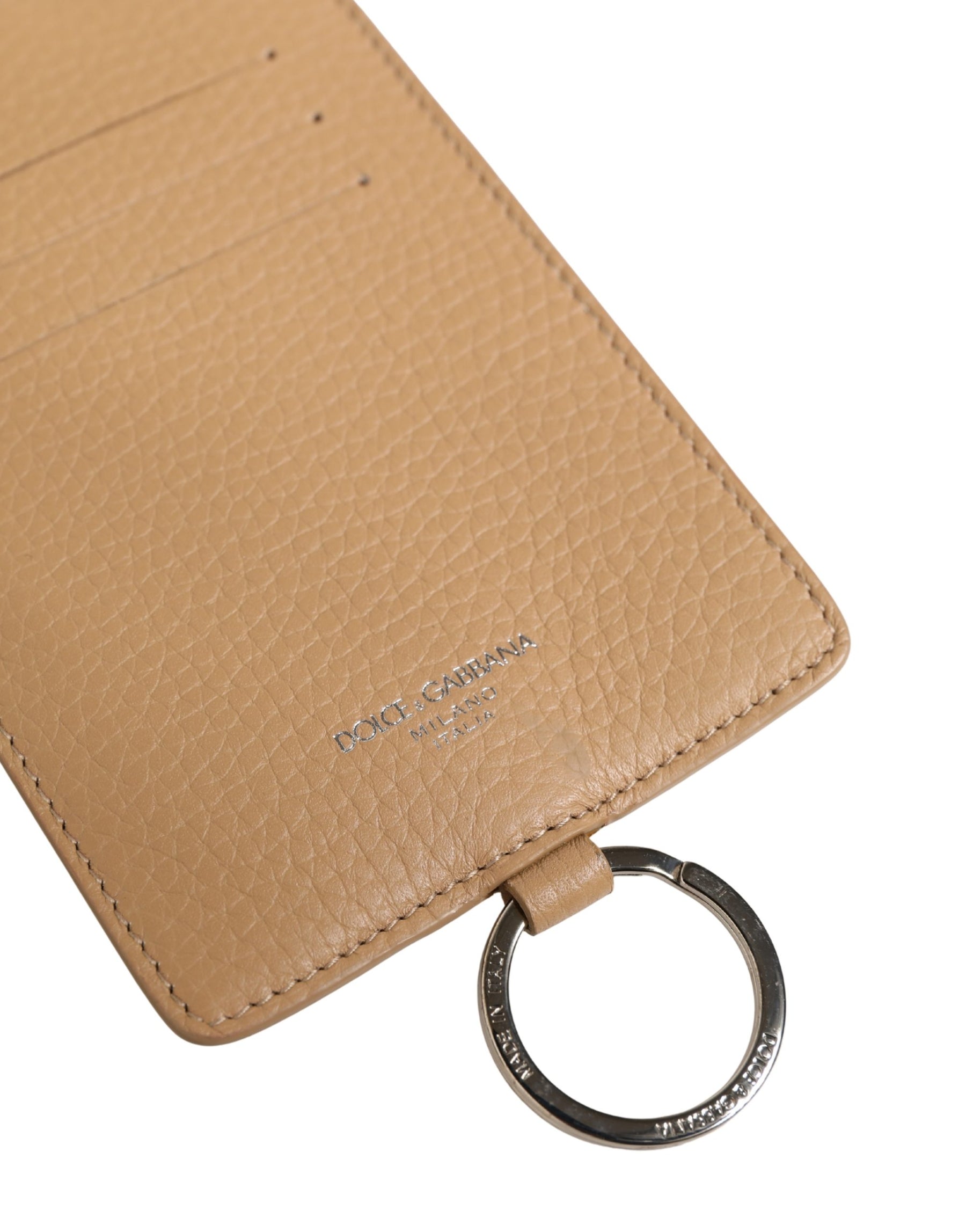 Dolce & Gabbana Beige Leather Logo Embossed Lanyard Card Holder Wallet | Regal Royce