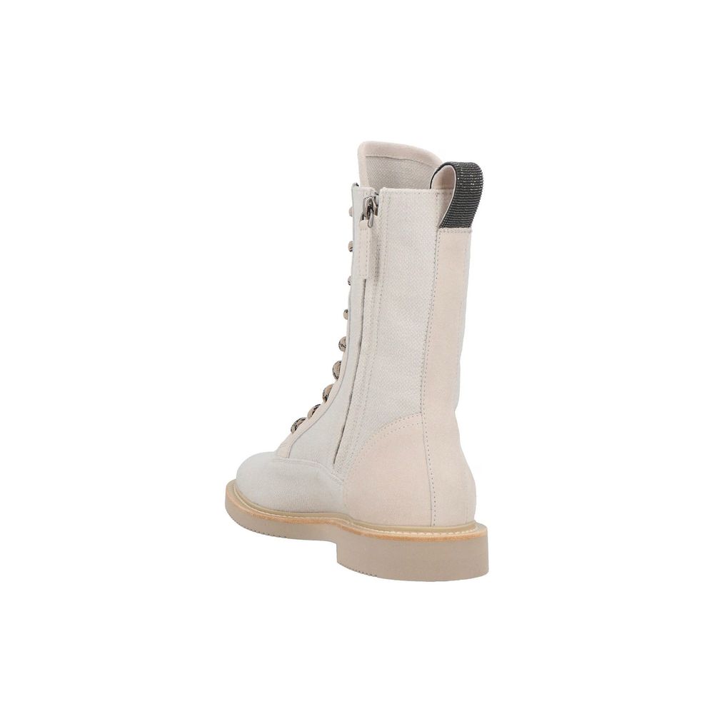 Brunello Cucinelli Beige Cotton Lace-Up Boots | Regal Royce