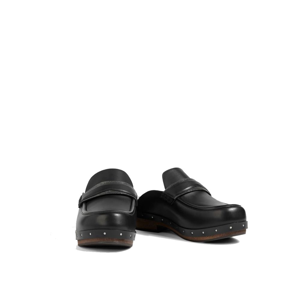 Brunello Cucinelli Black Leather Mules | Regal Royce