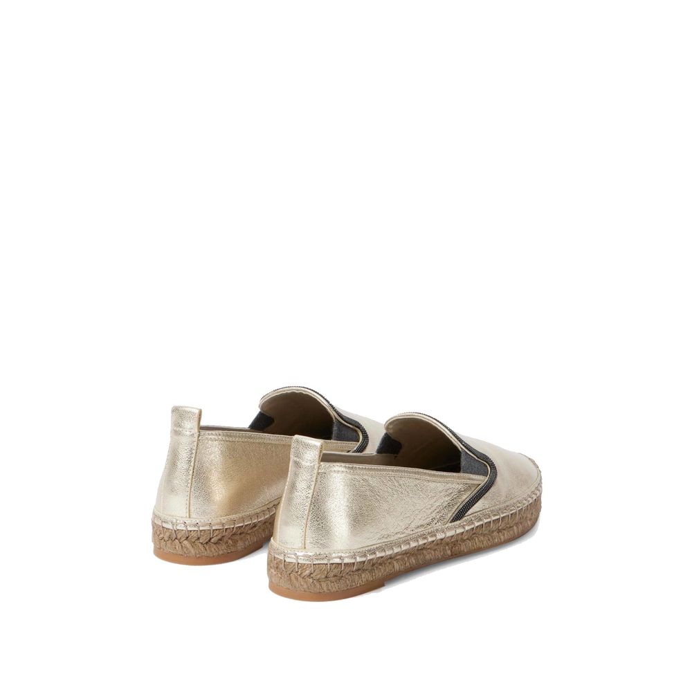 Brunello Cucinelli Gold Leather Espadrilles | Regal Royce