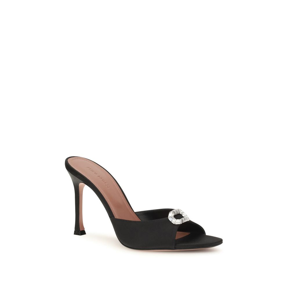 Amina Muaddi Black Silk Stiletto Heel Sandals | Regal Royce
