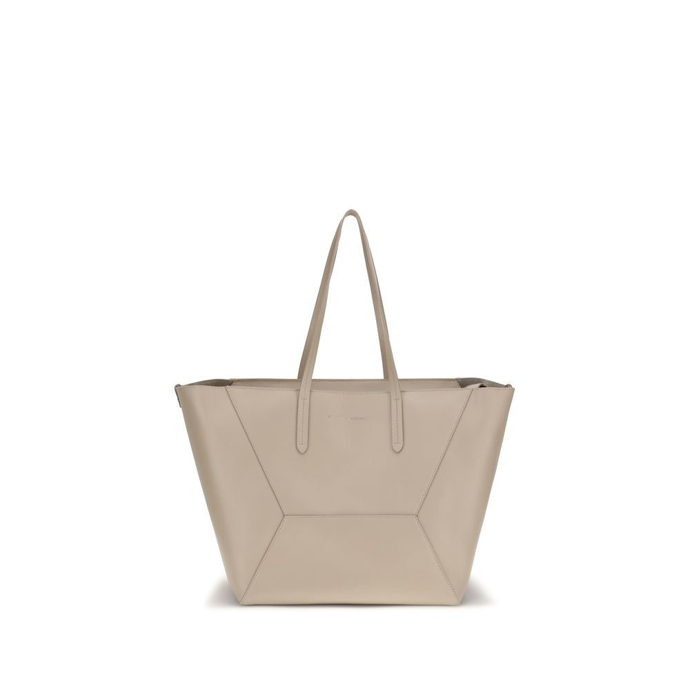 Brunello Cucinelli Beige Calf Leather Bos Taurus Shoulder Bag | Regal Royce