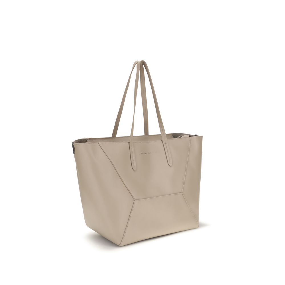 Brunello Cucinelli Beige Calf Leather Bos Taurus Shoulder Bag | Regal Royce