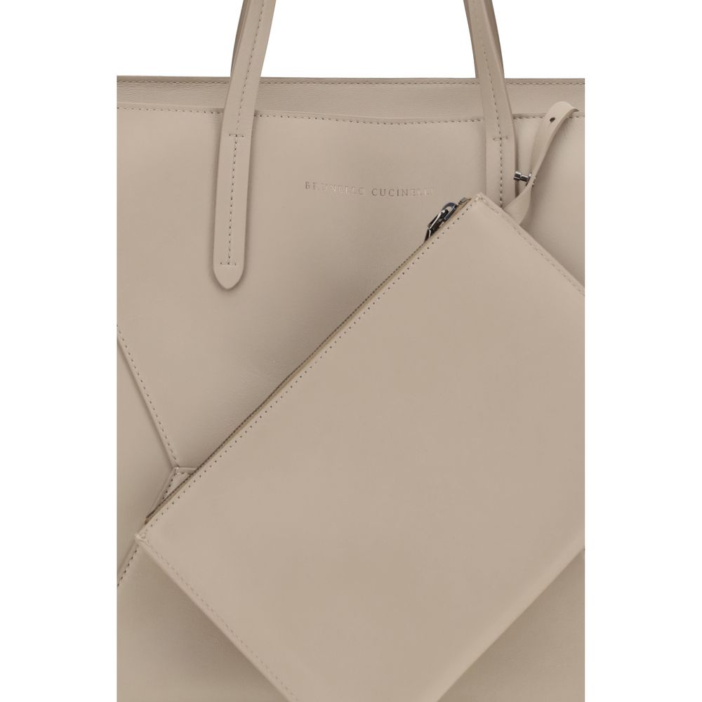 Brunello Cucinelli Beige Calf Leather Bos Taurus Shoulder Bag | Regal Royce