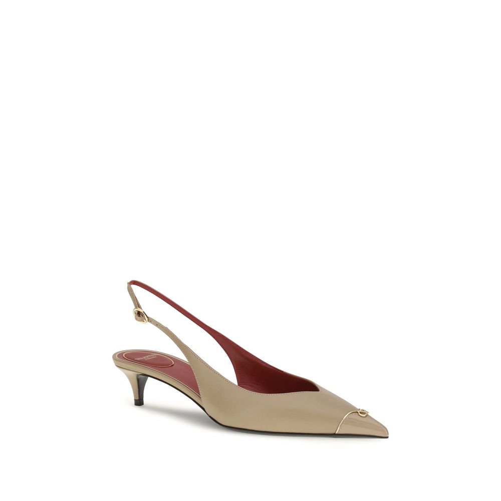 Valentino Garavani Beige Calf Leather Bos Taurus Mid Heel Pumps | Regal Royce